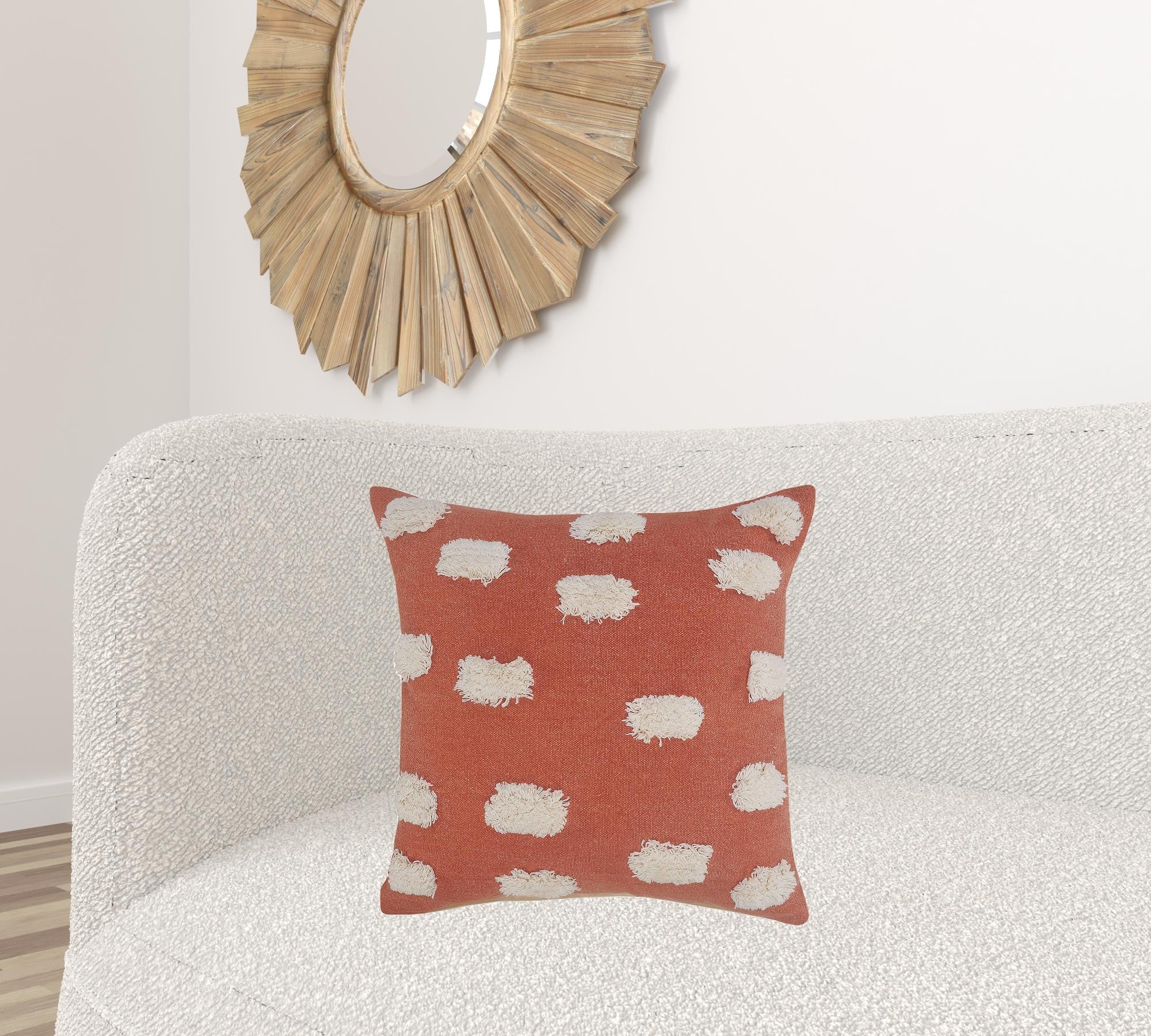 20" X 20" Orange And White 100% Cotton Zippered Pillow