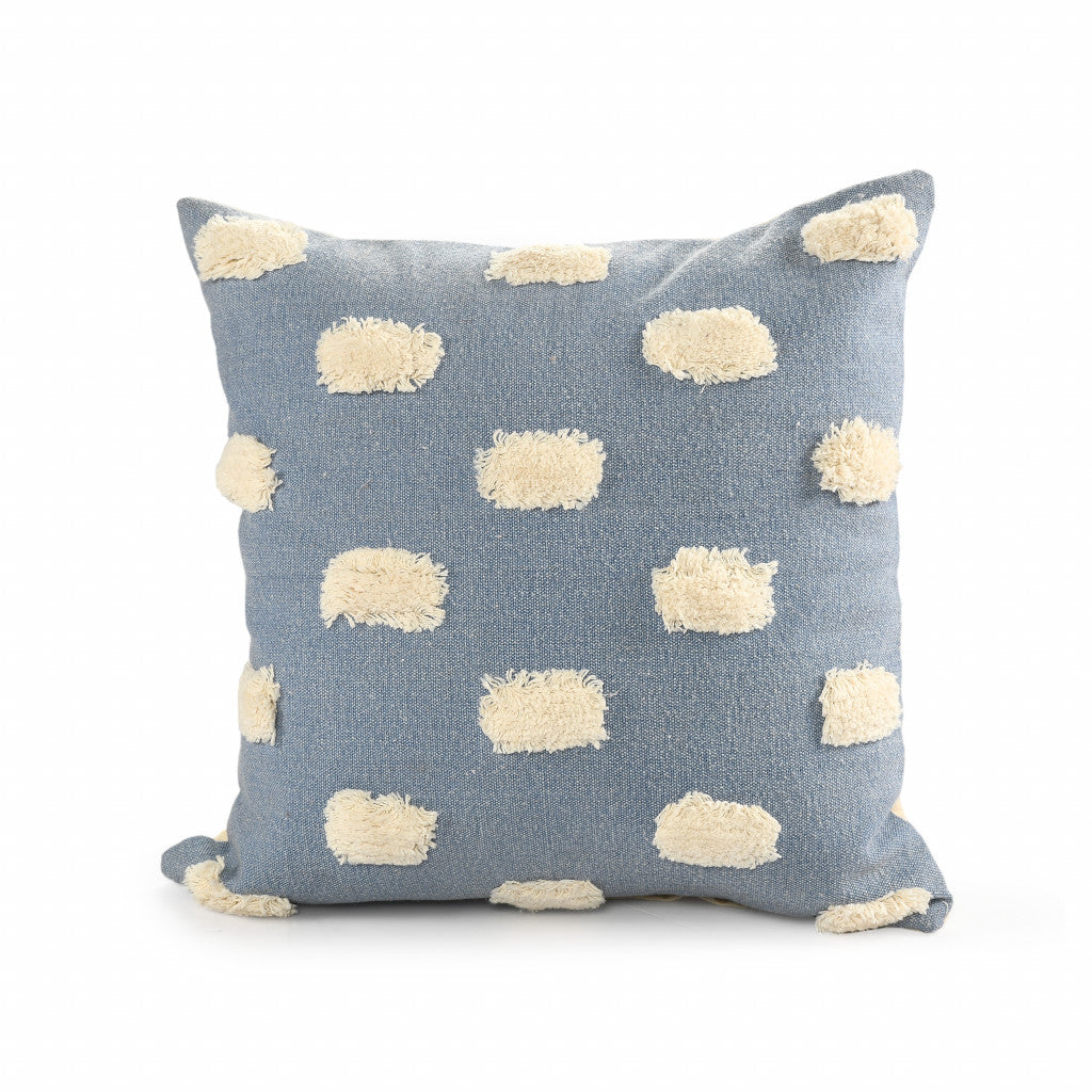 20" X 20" Denim Blue And White 100% Cotton Zippered Pillow