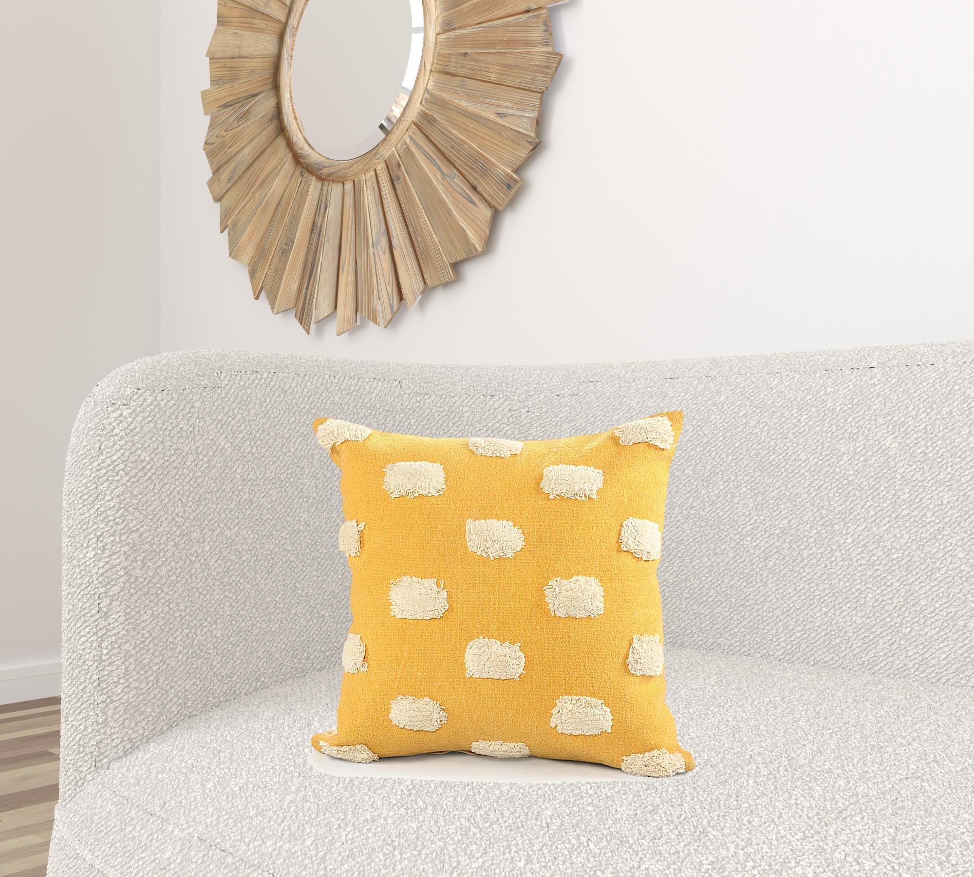 20" X 20" Yellow And White 100% Cotton Zippered Pillow