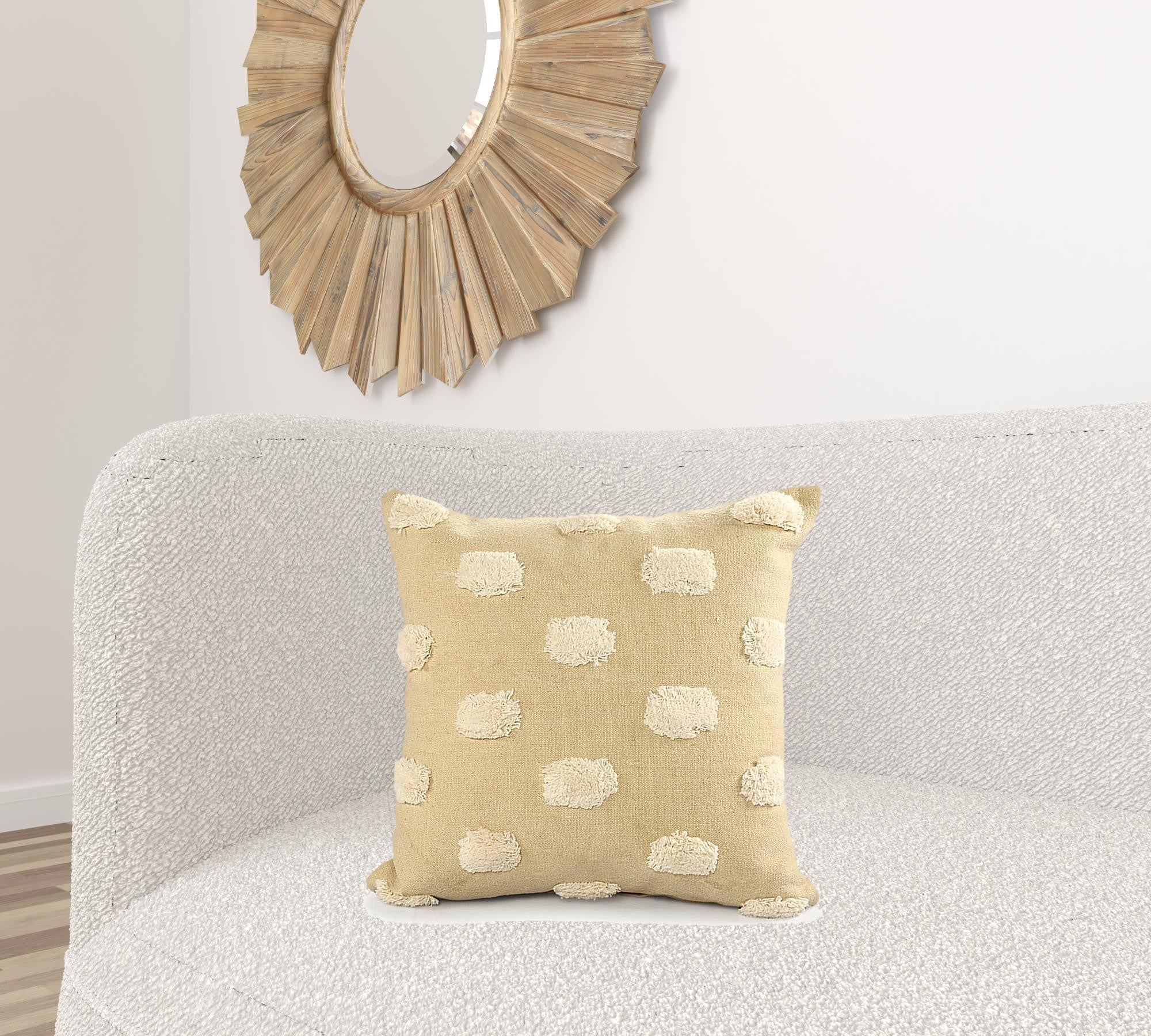 20" X 20" Cream And White 100% Cotton Zippered Pillow