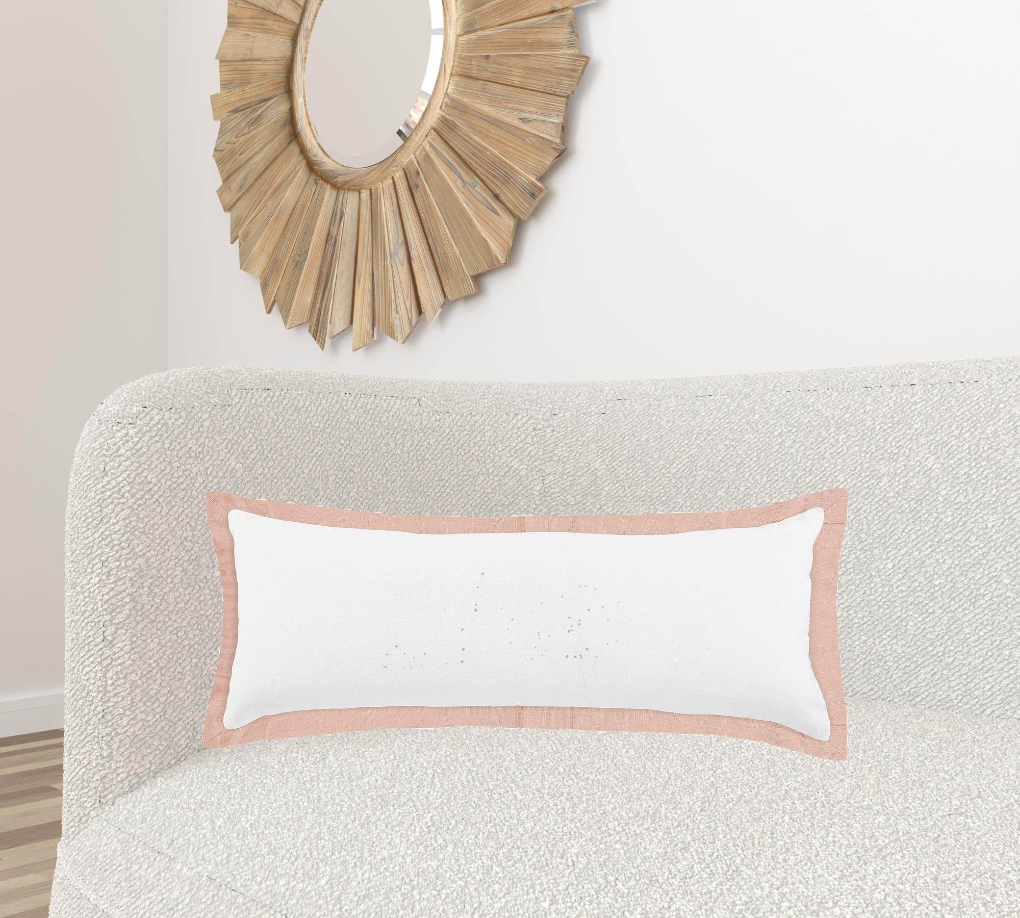 14" X 36" White And Light Pink 100% Cotton Geometric Zippered Pillow