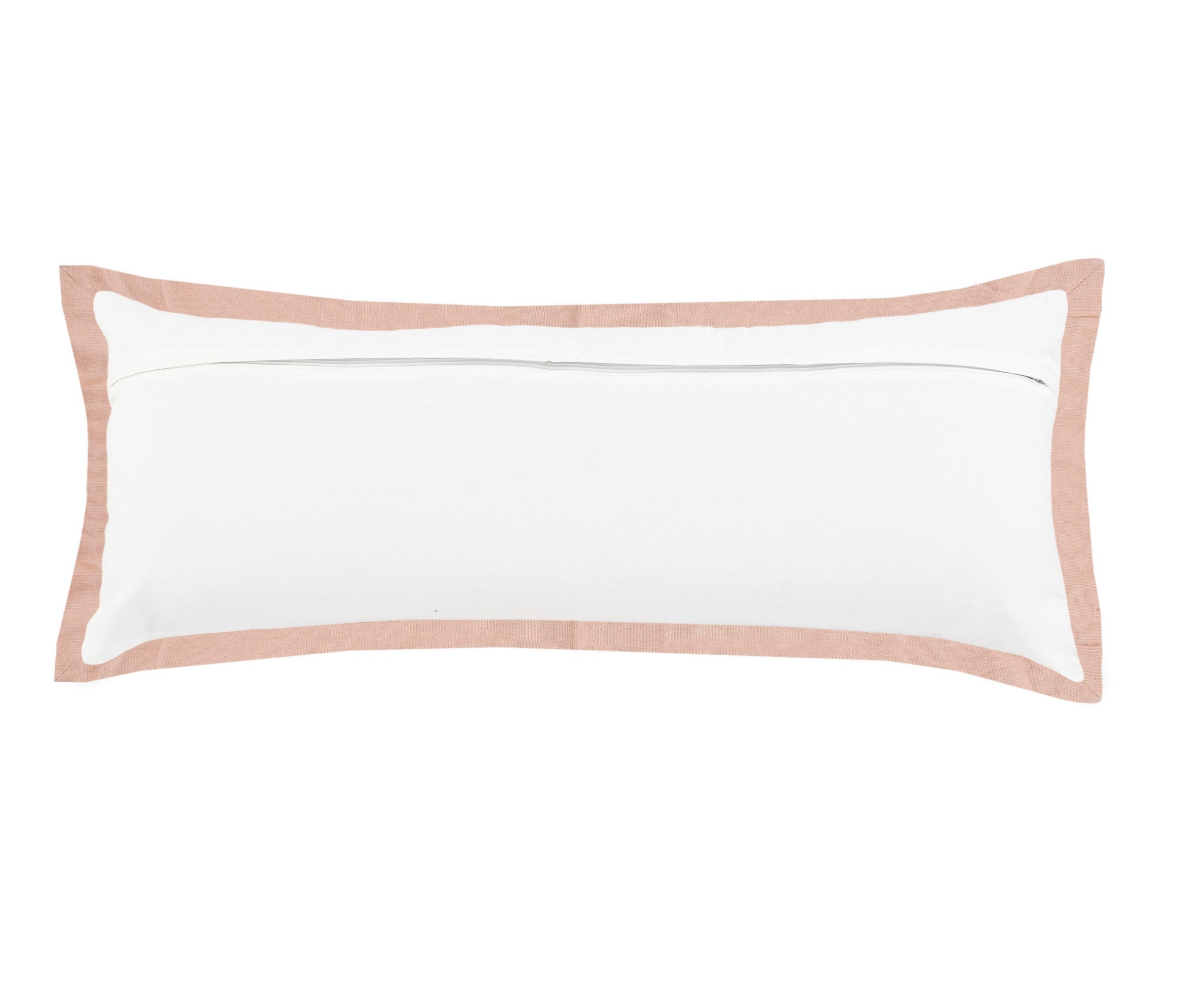 14" X 36" White And Light Pink 100% Cotton Geometric Zippered Pillow