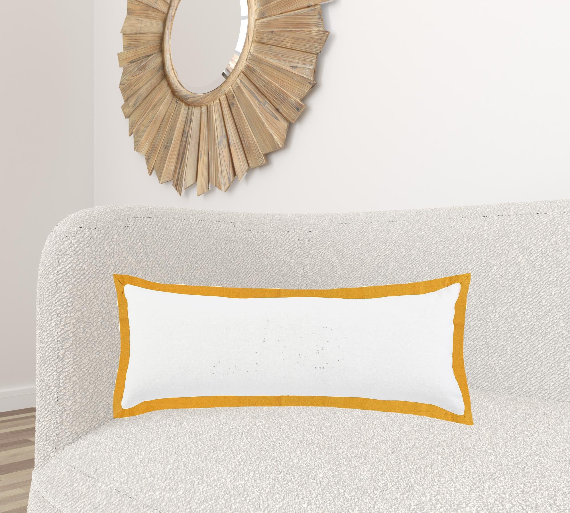 14" X 36" White And Golden Yellow 100% Cotton Geometric Zippered Pillow