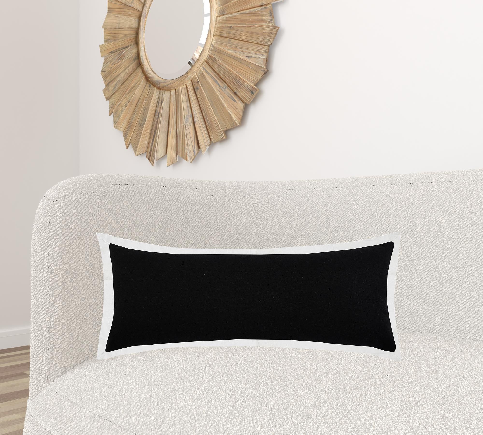 14" X 36" Black And White 100% Cotton Geometric Zippered Pillow