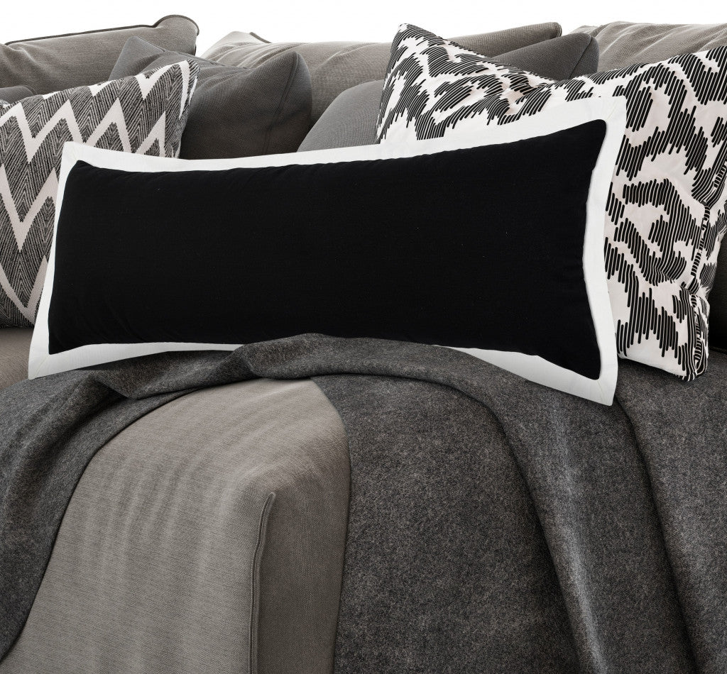 14" X 36" Black And White 100% Cotton Geometric Zippered Pillow