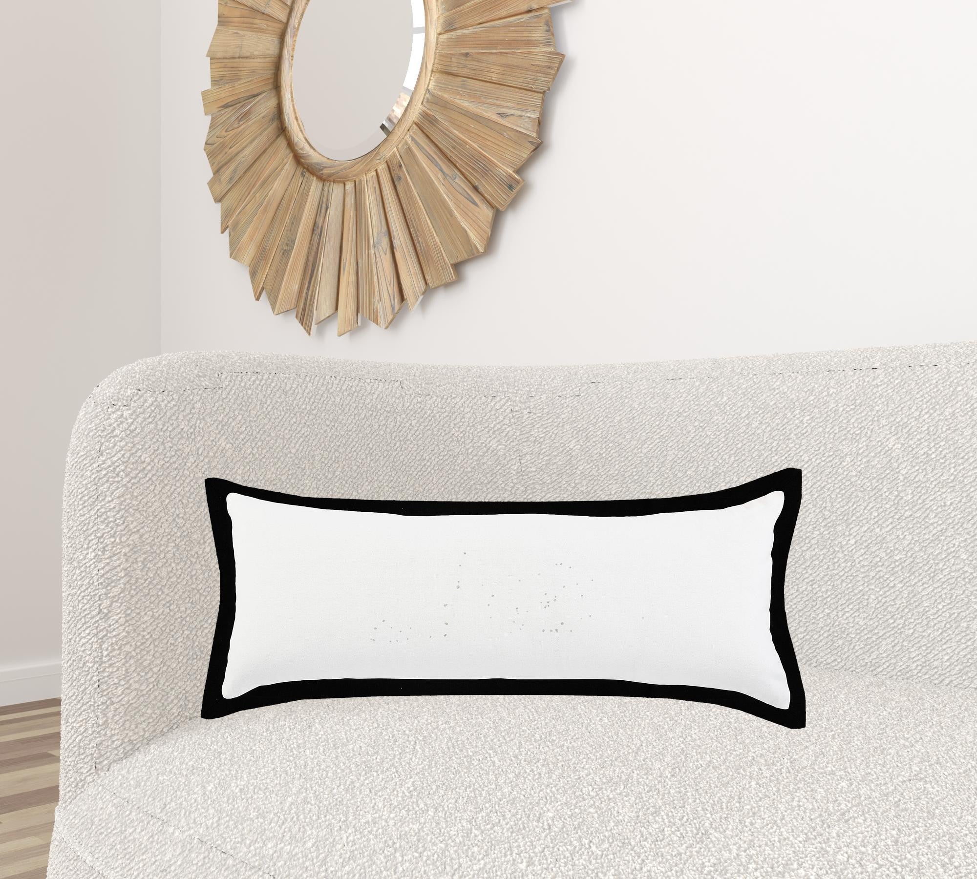 14" X 36" White And Black 100% Cotton Geometric Zippered Pillow