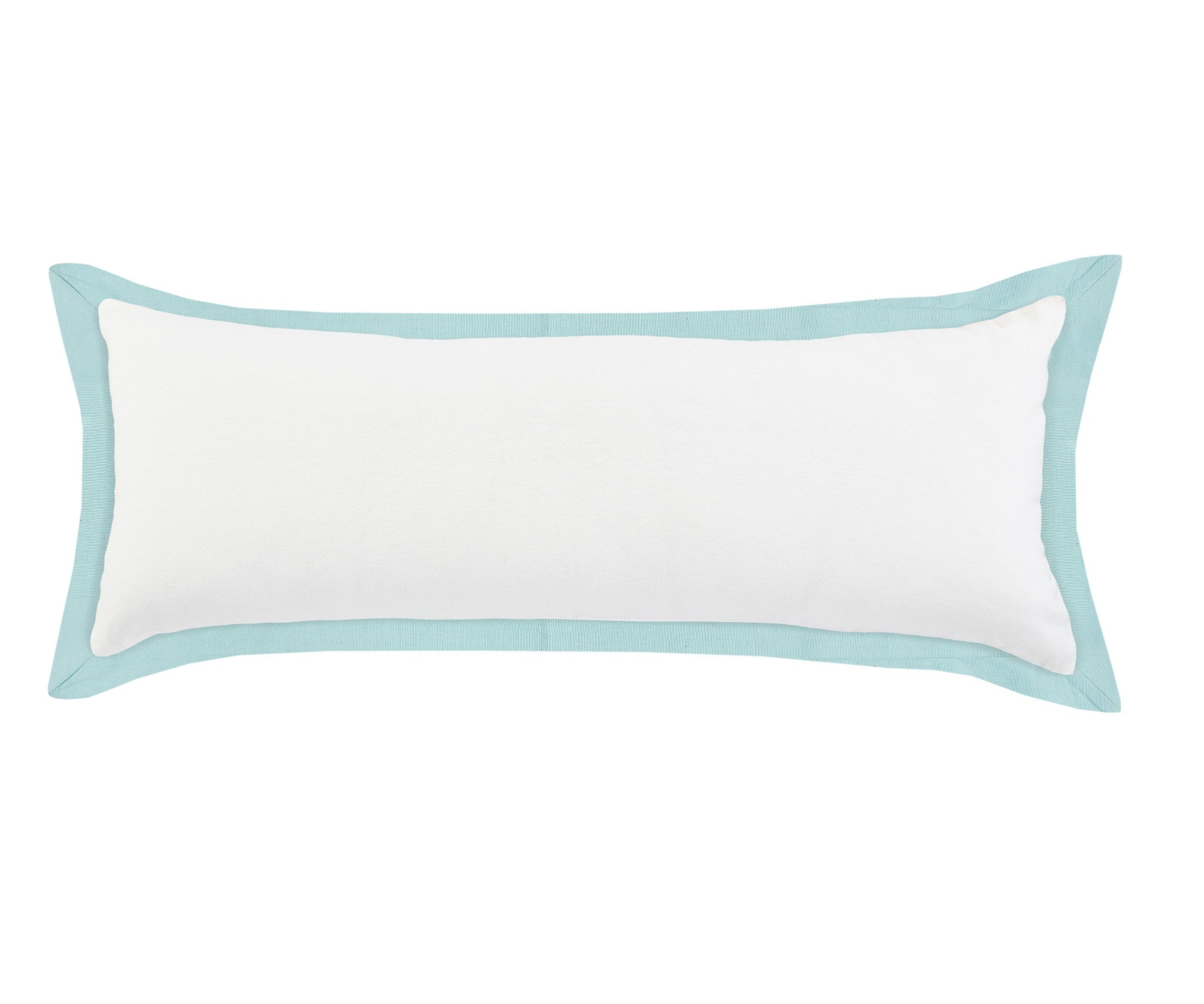 14" X 36" White And Icy Blue 100% Cotton Geometric Zippered Pillow