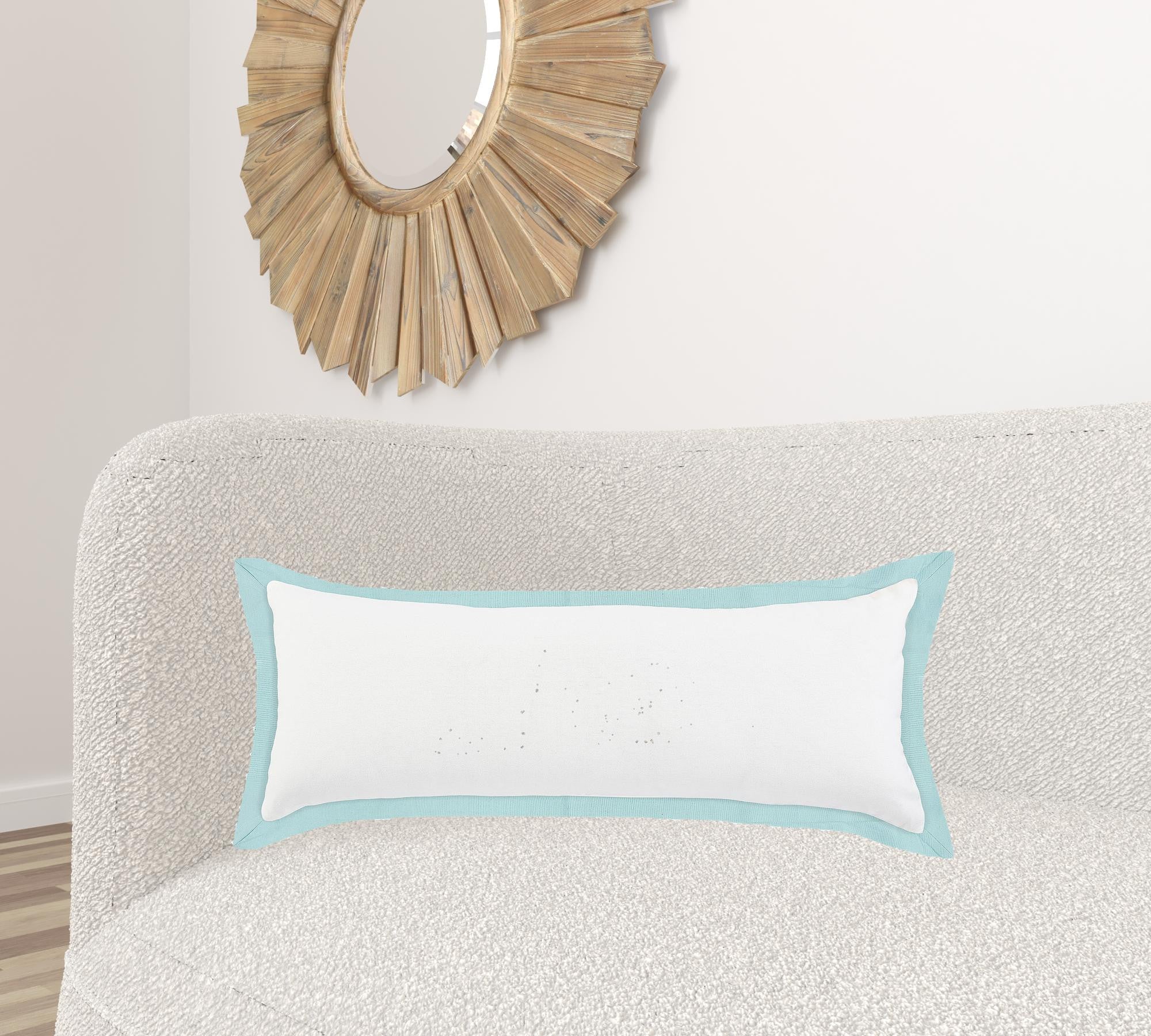 14" X 36" White And Icy Blue 100% Cotton Geometric Zippered Pillow