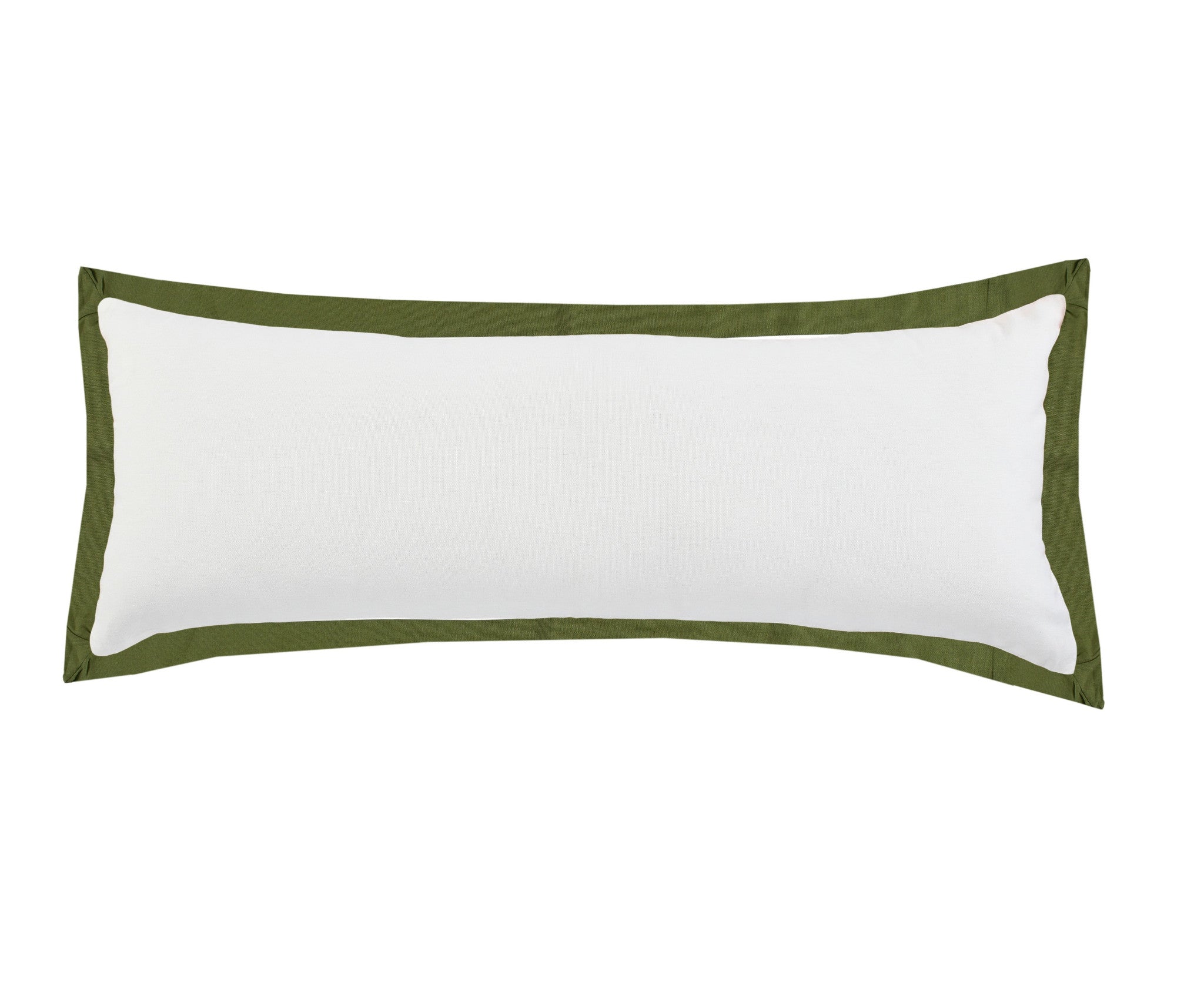 14" X 36" White And Moss Green 100% Cotton Geometric Zippered Pillow