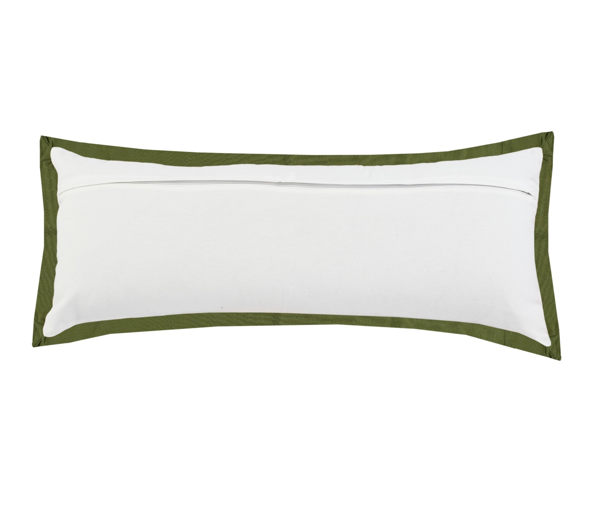 14" X 36" White And Moss Green 100% Cotton Geometric Zippered Pillow