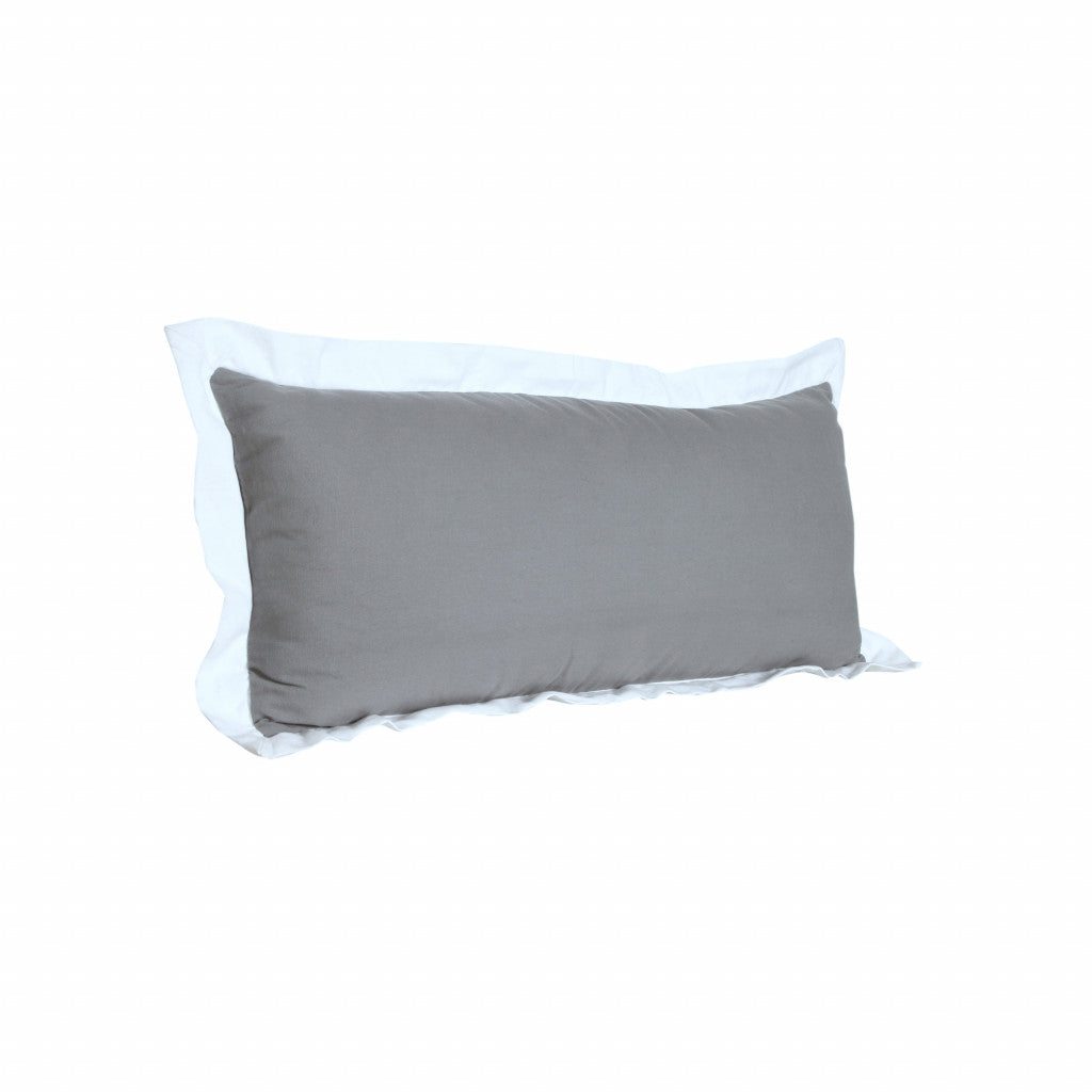 14" X 36" Gray And White 100% Cotton Geometric Zippered Pillow