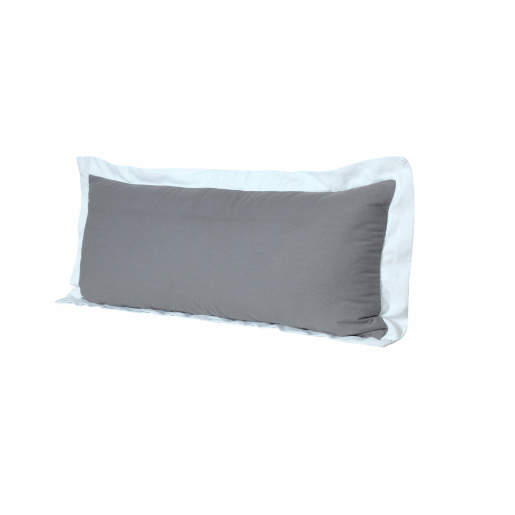 14" X 36" Gray And White 100% Cotton Geometric Zippered Pillow