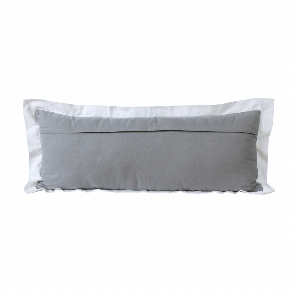 14" X 36" Gray And White 100% Cotton Geometric Zippered Pillow