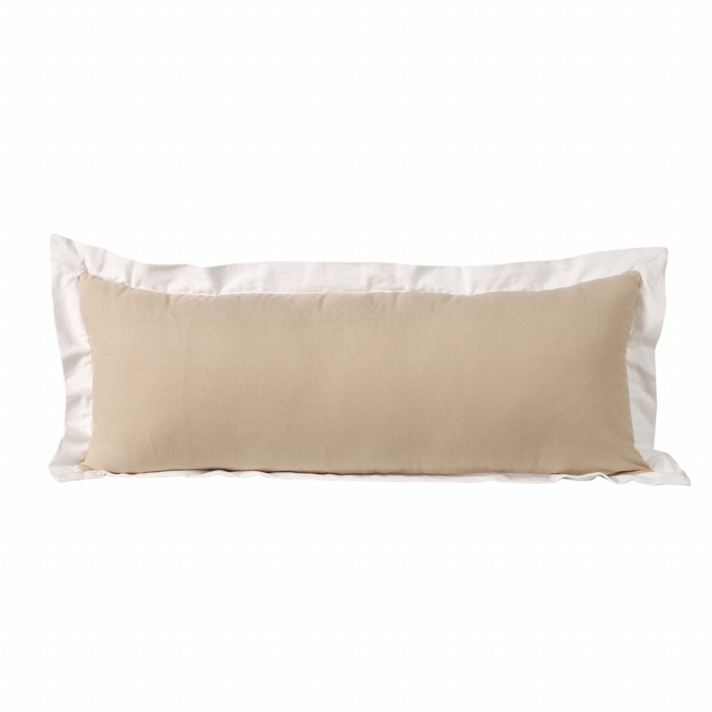 14" X 36" Beige And White 100% Cotton Geometric Zippered Pillow