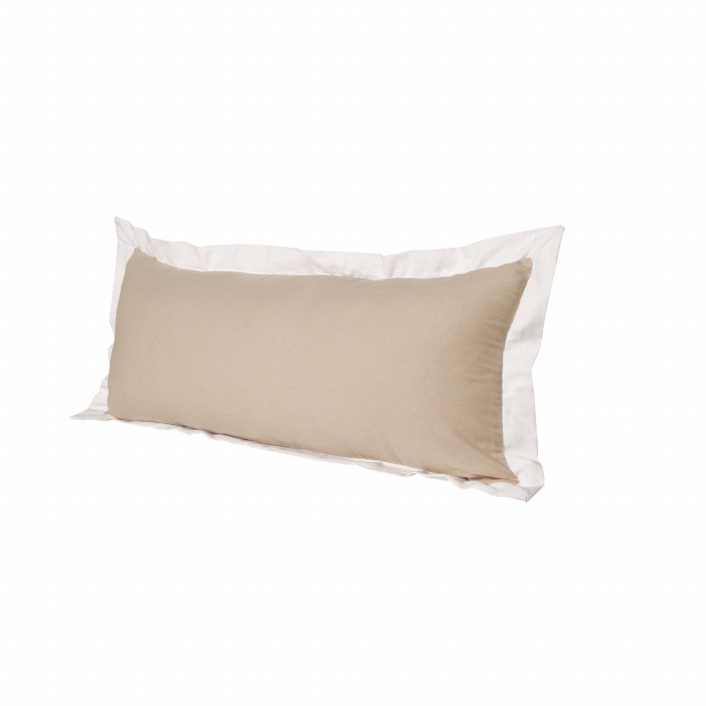 14" X 36" Beige And White 100% Cotton Geometric Zippered Pillow