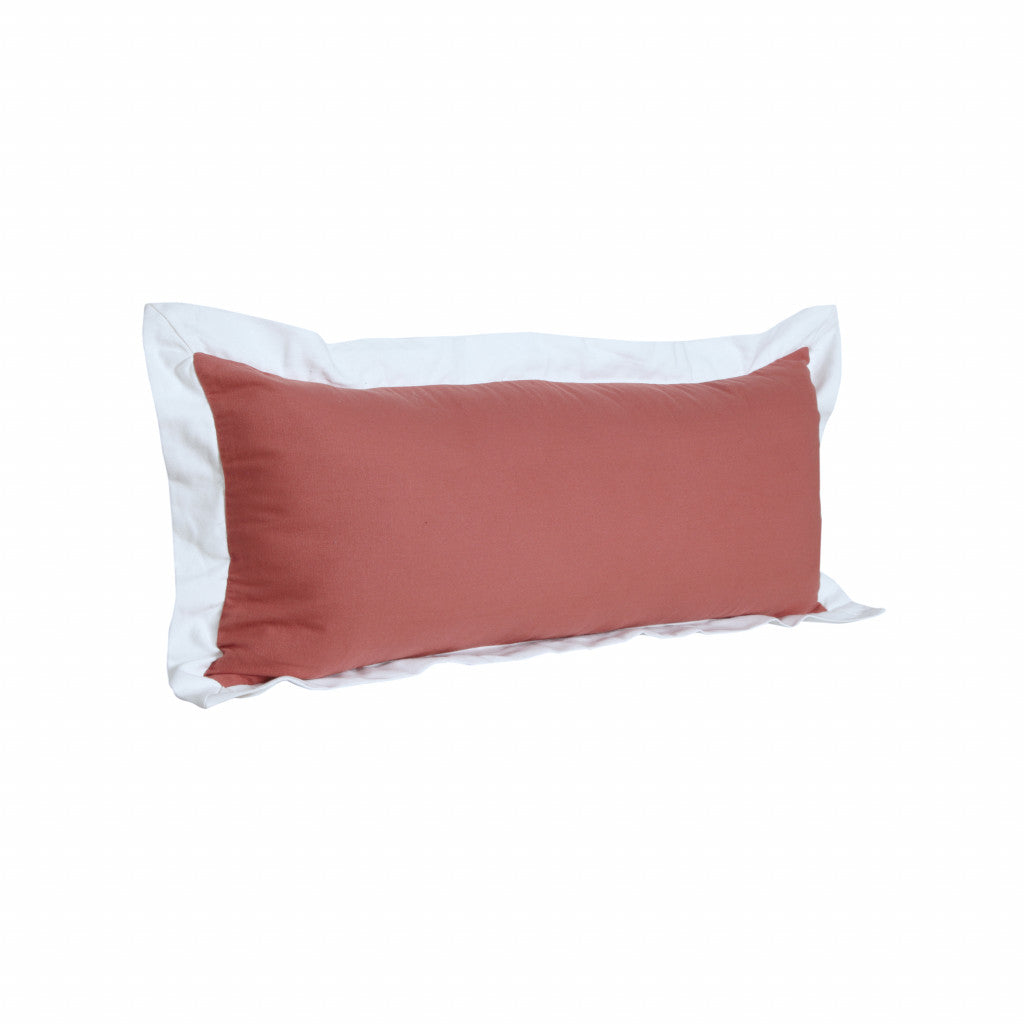 14" X 36" Deep Coral And White 100% Cotton Geometric Zippered Pillow