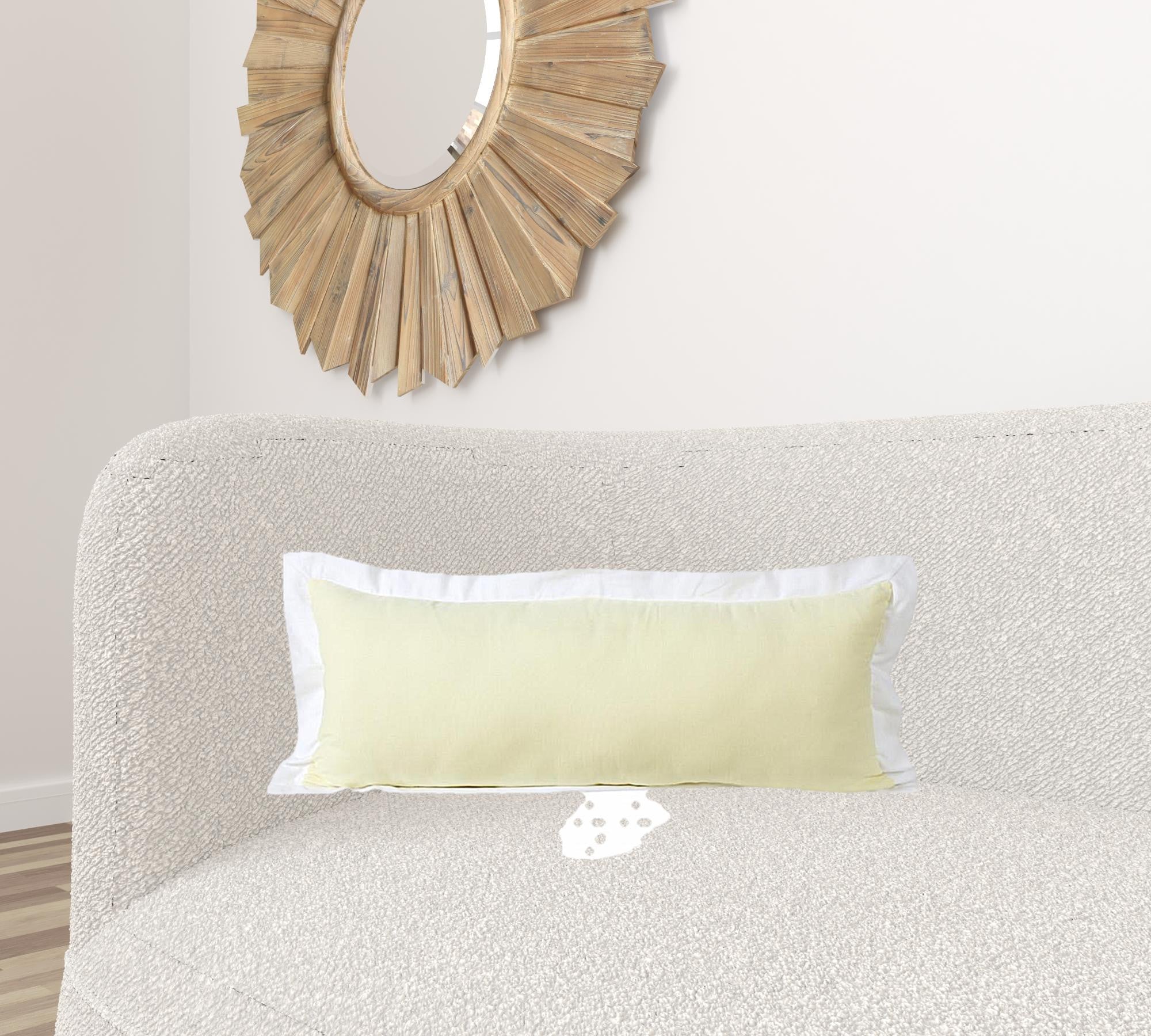 14" X 36" Light Yellow And White 100% Cotton Geometric Zippered Pillow