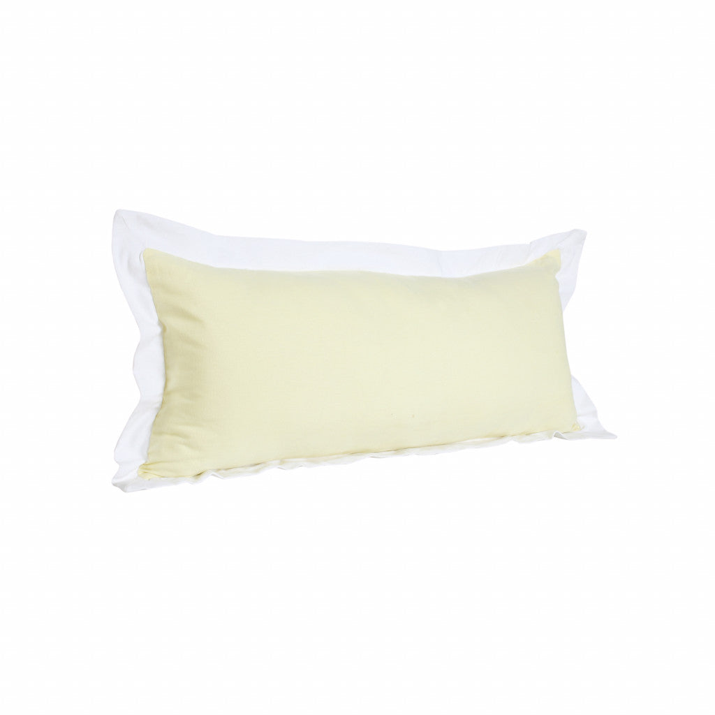 14" X 36" Light Yellow And White 100% Cotton Geometric Zippered Pillow