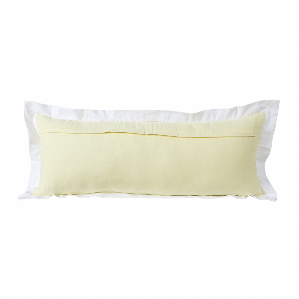 14" X 36" Light Yellow And White 100% Cotton Geometric Zippered Pillow