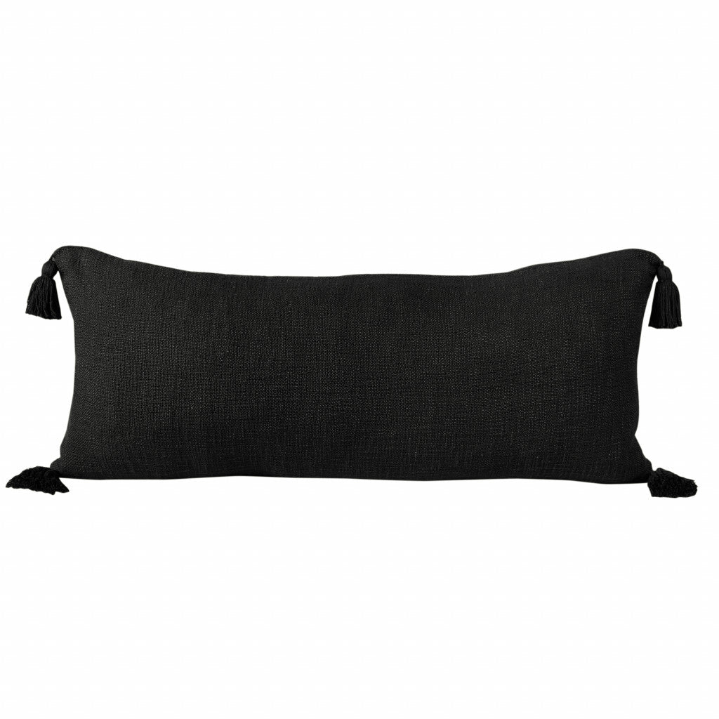 14" X 36" Jet Black 100% Cotton Zippered Pillow