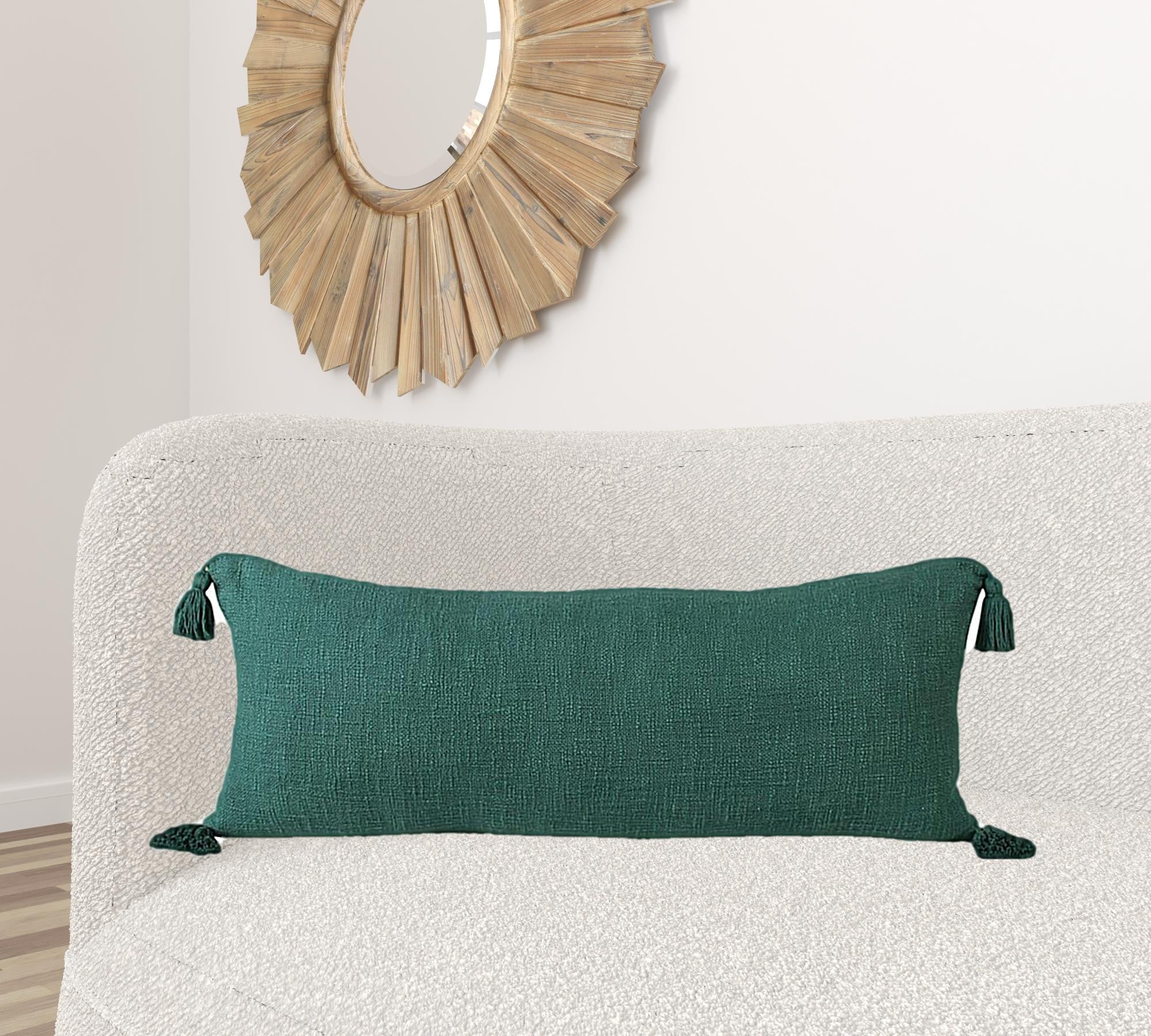 14" X 36" Emerald Green 100% Cotton Zippered Pillow