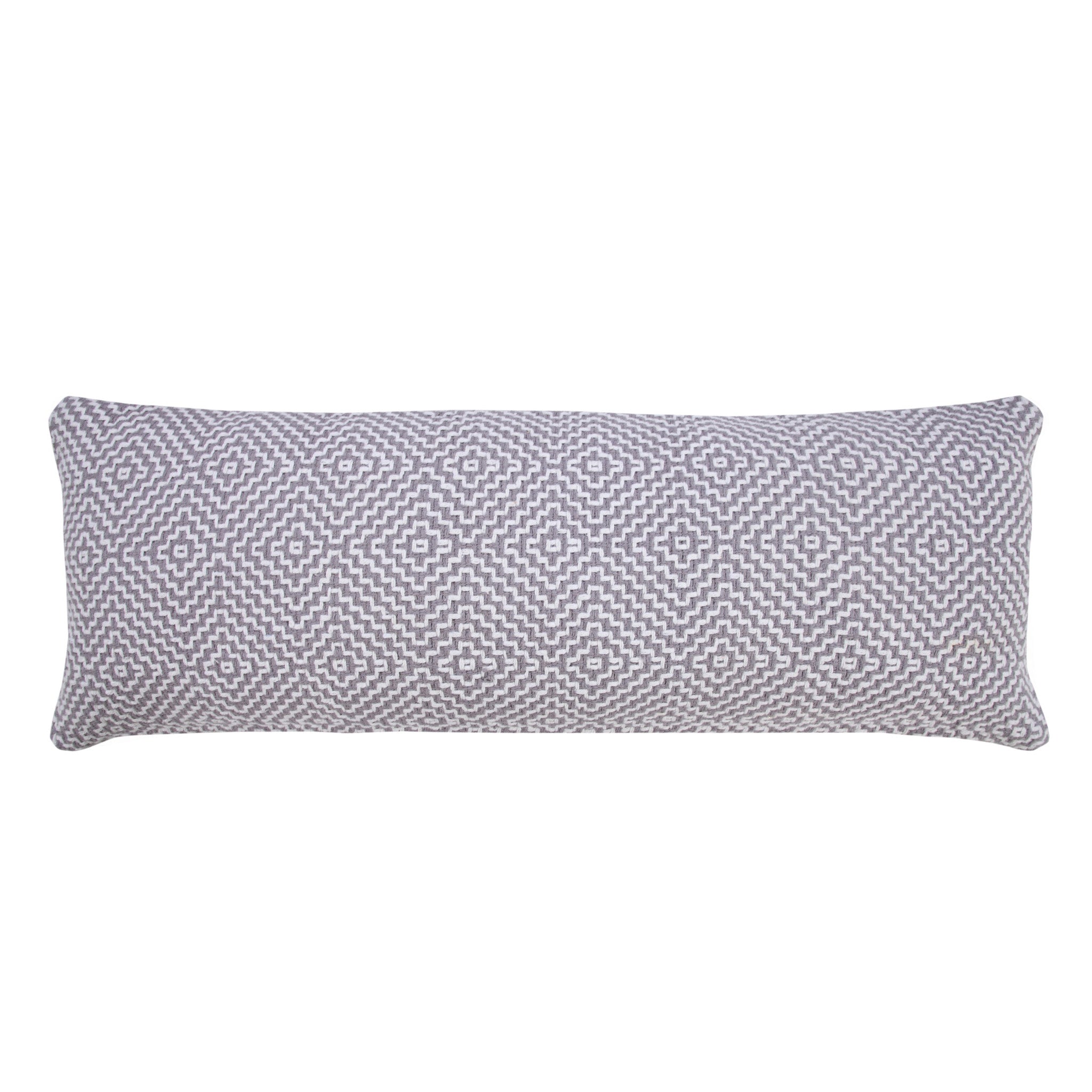 14" X 36" Gray And White 100% Cotton Geometric Zippered Pillow