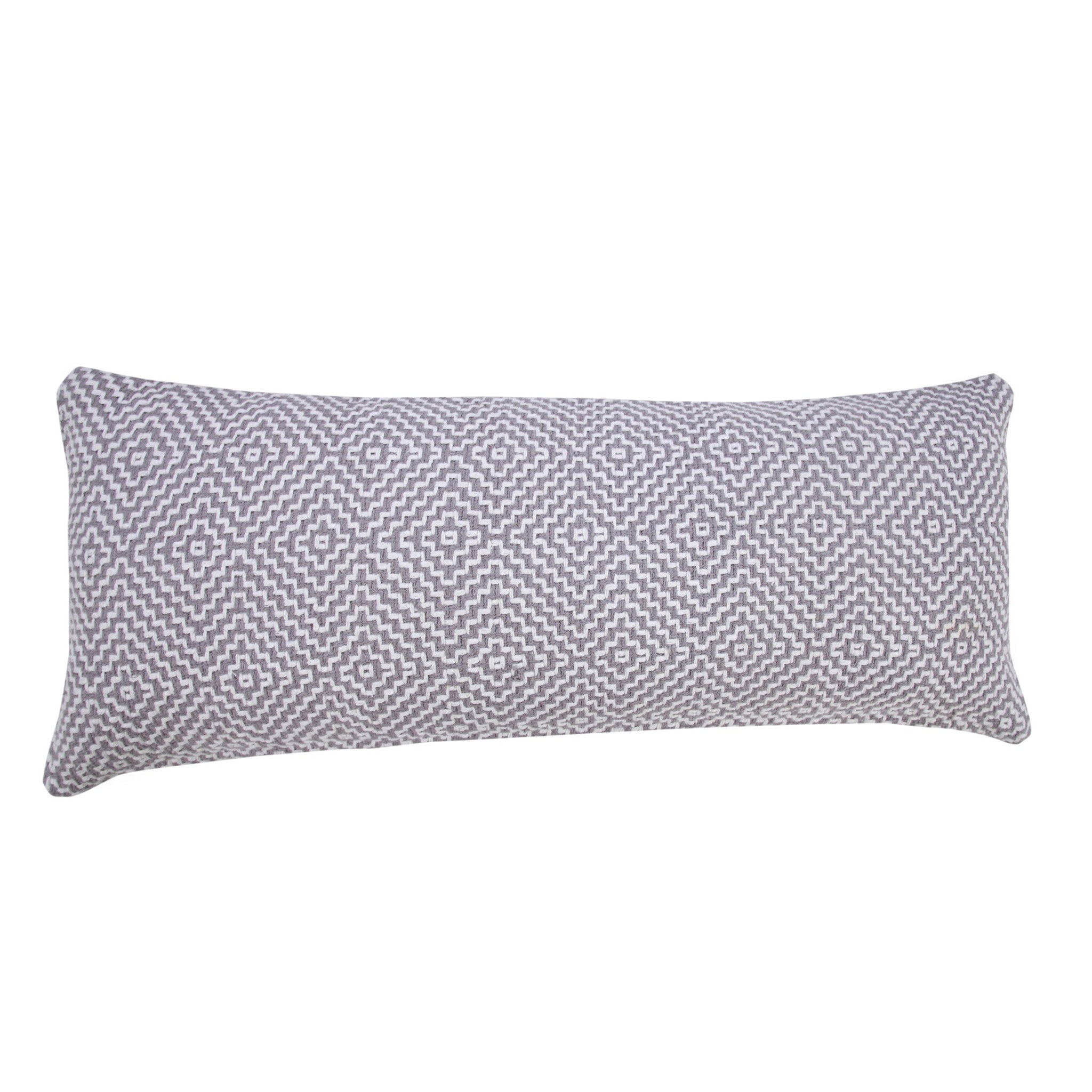 14" X 36" Gray And White 100% Cotton Geometric Zippered Pillow