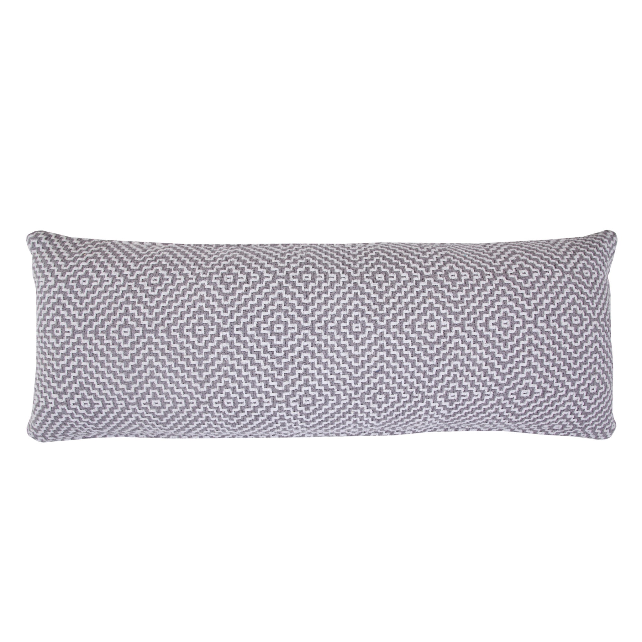 14" X 36" Gray And White 100% Cotton Geometric Zippered Pillow