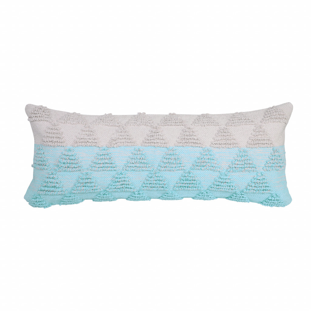 14" X 36" Light Blue And Off-White 100% Cotton Geometric Zippered Pillow