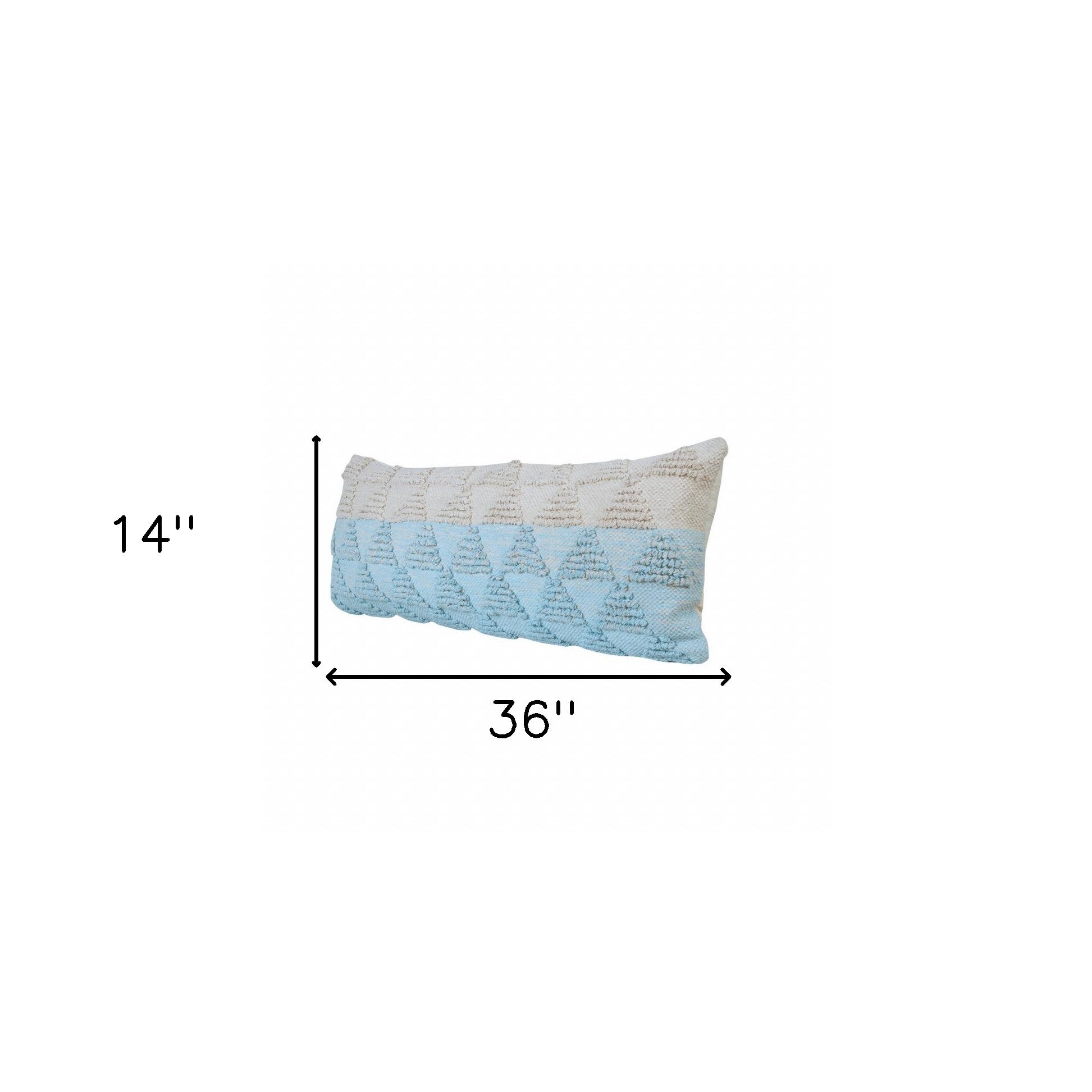 14" X 36" Light Blue And Off-White 100% Cotton Geometric Zippered Pillow