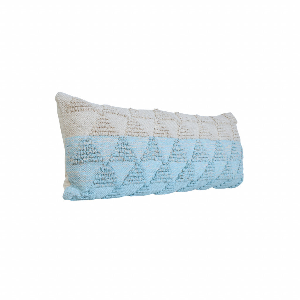 14" X 36" Light Blue And Off-White 100% Cotton Geometric Zippered Pillow