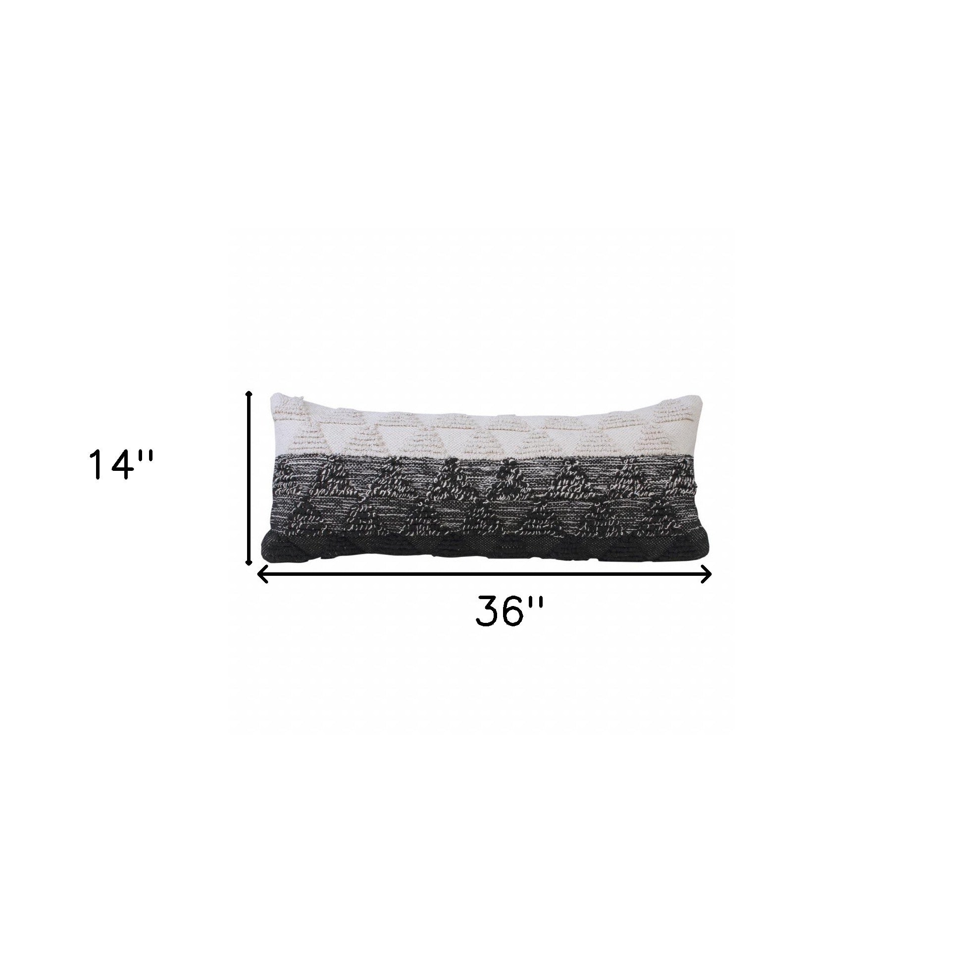 14" X 36" Black And Off-White 100% Cotton Geometric Zippered Pillow