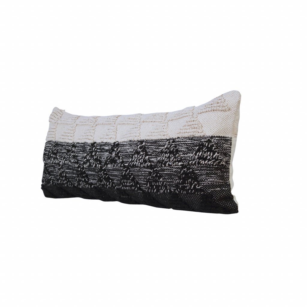 14" X 36" Black And Off-White 100% Cotton Geometric Zippered Pillow