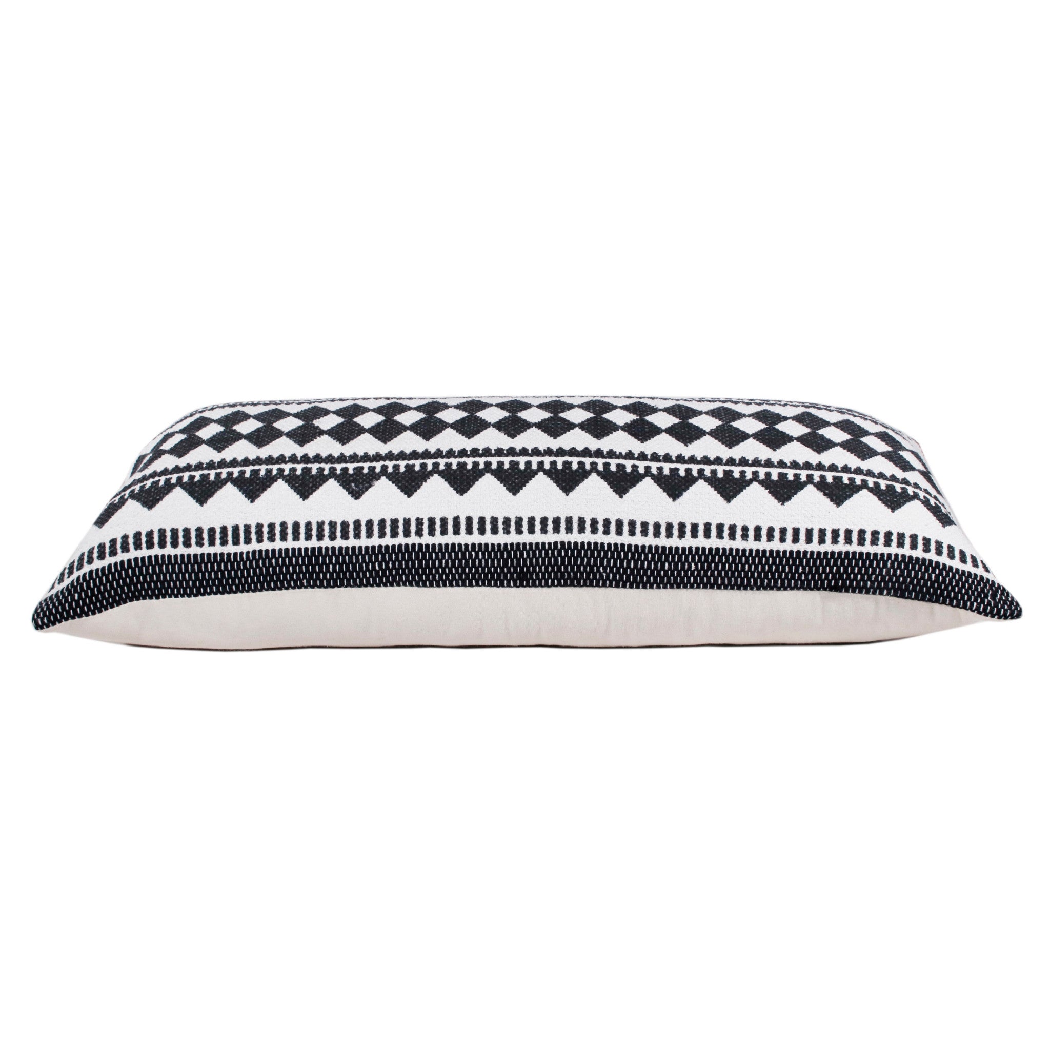 14" X 36" Black And White 100% Cotton Geometric Zippered Pillow