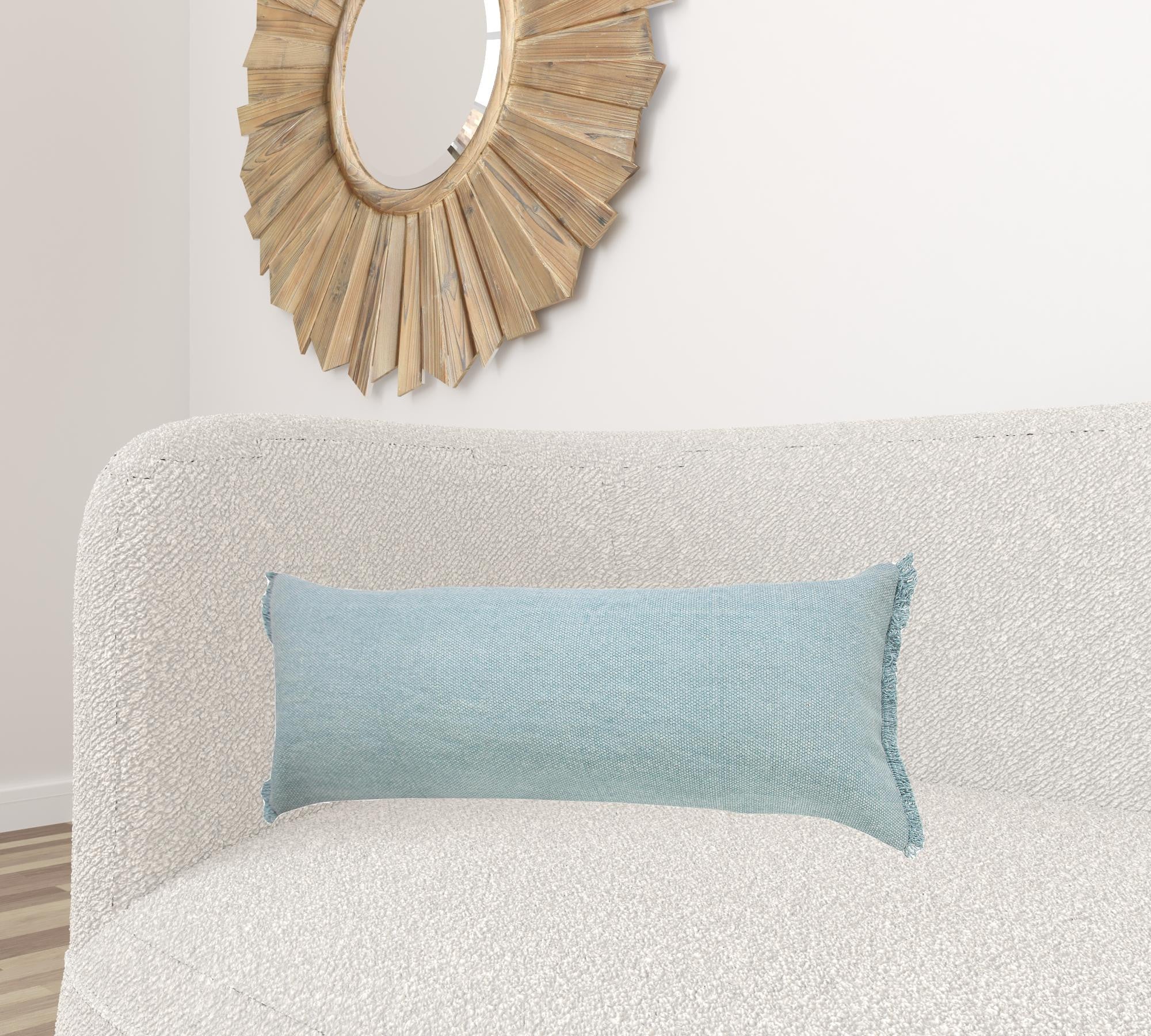 14" X 36" Light Blue 100% Cotton Zippered Pillow