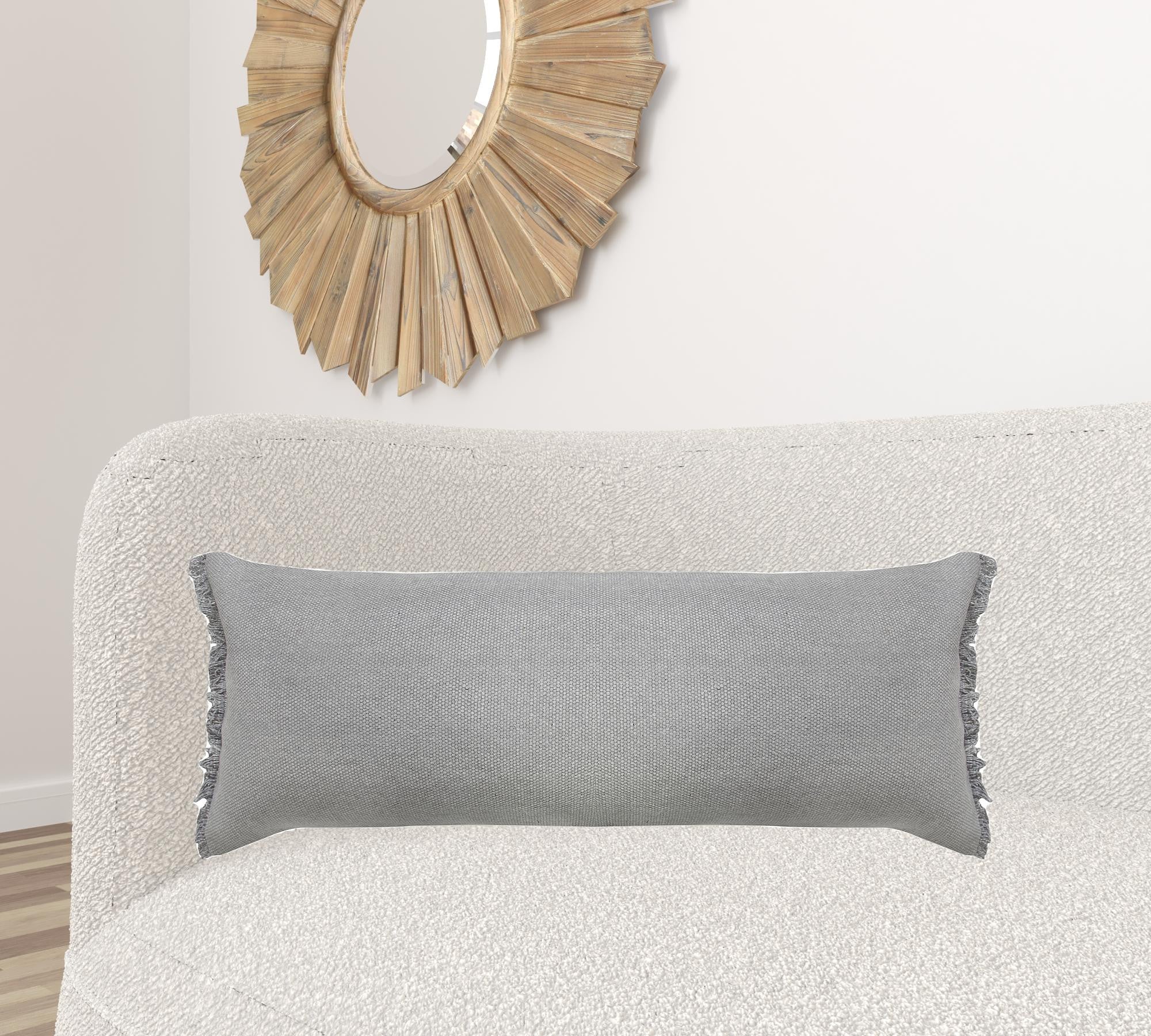 14" X 36" Light Gray 100% Cotton Zippered Pillow