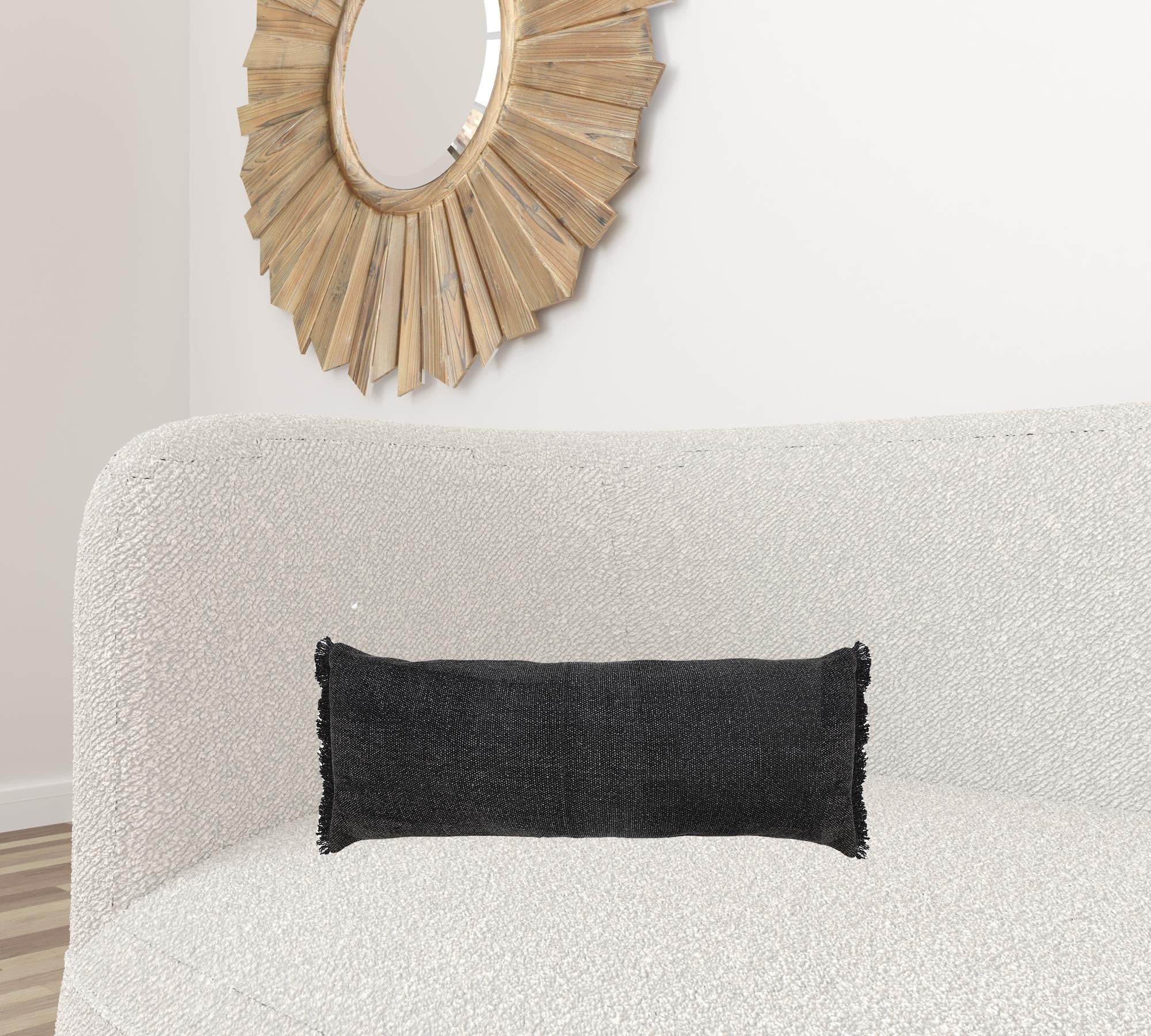 14" X 36" Jet Black 100% Cotton Zippered Pillow