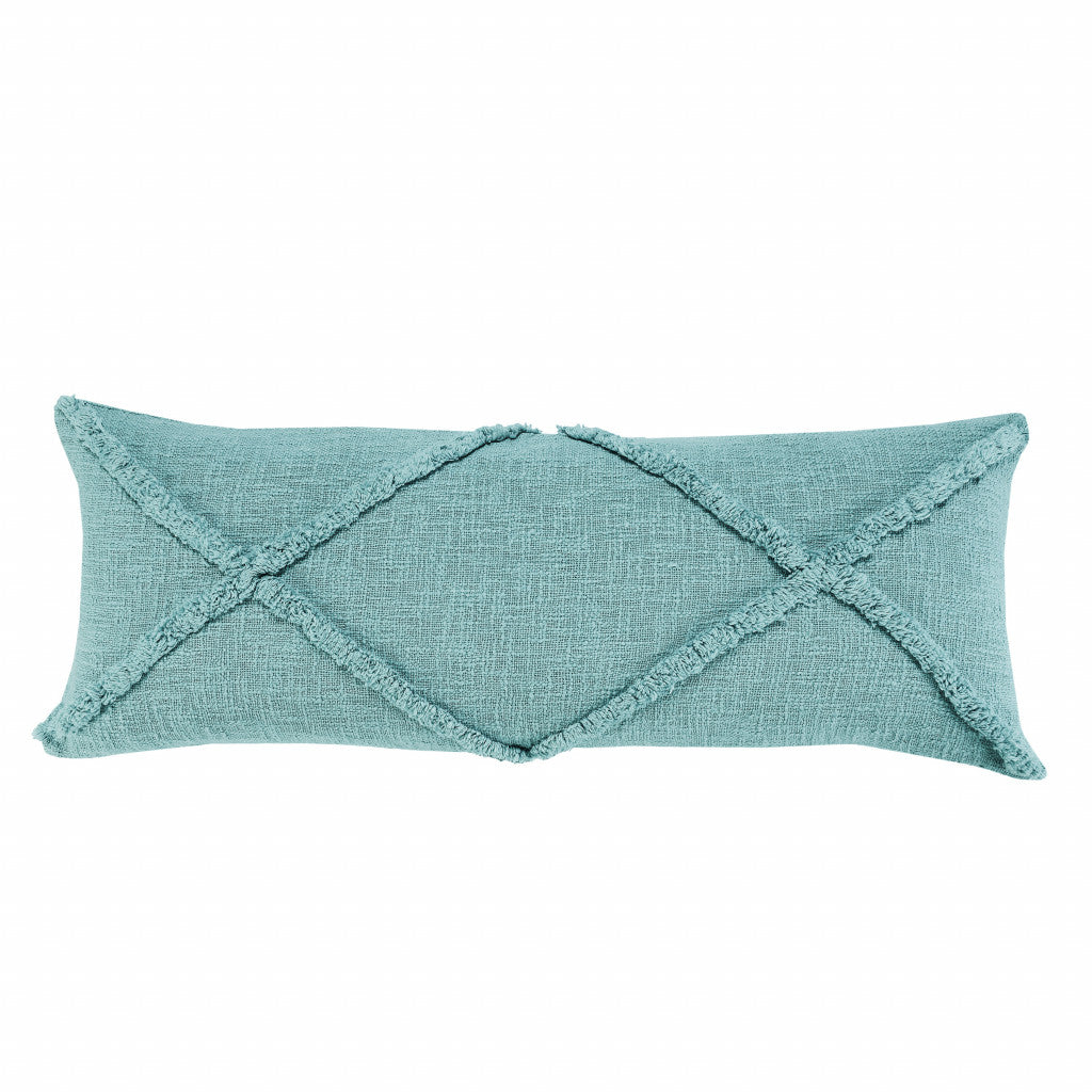 14" X 36" Aqua Blue 100% Cotton Geometric Zippered Pillow