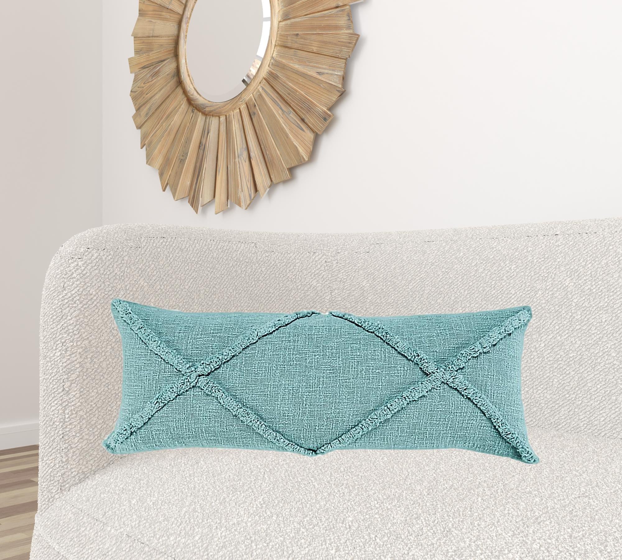 14" X 36" Aqua Blue 100% Cotton Geometric Zippered Pillow