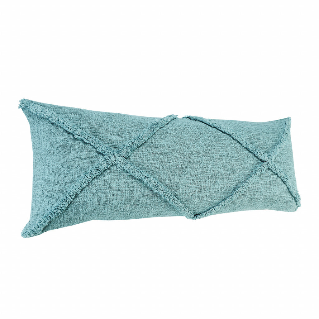 14" X 36" Aqua Blue 100% Cotton Geometric Zippered Pillow