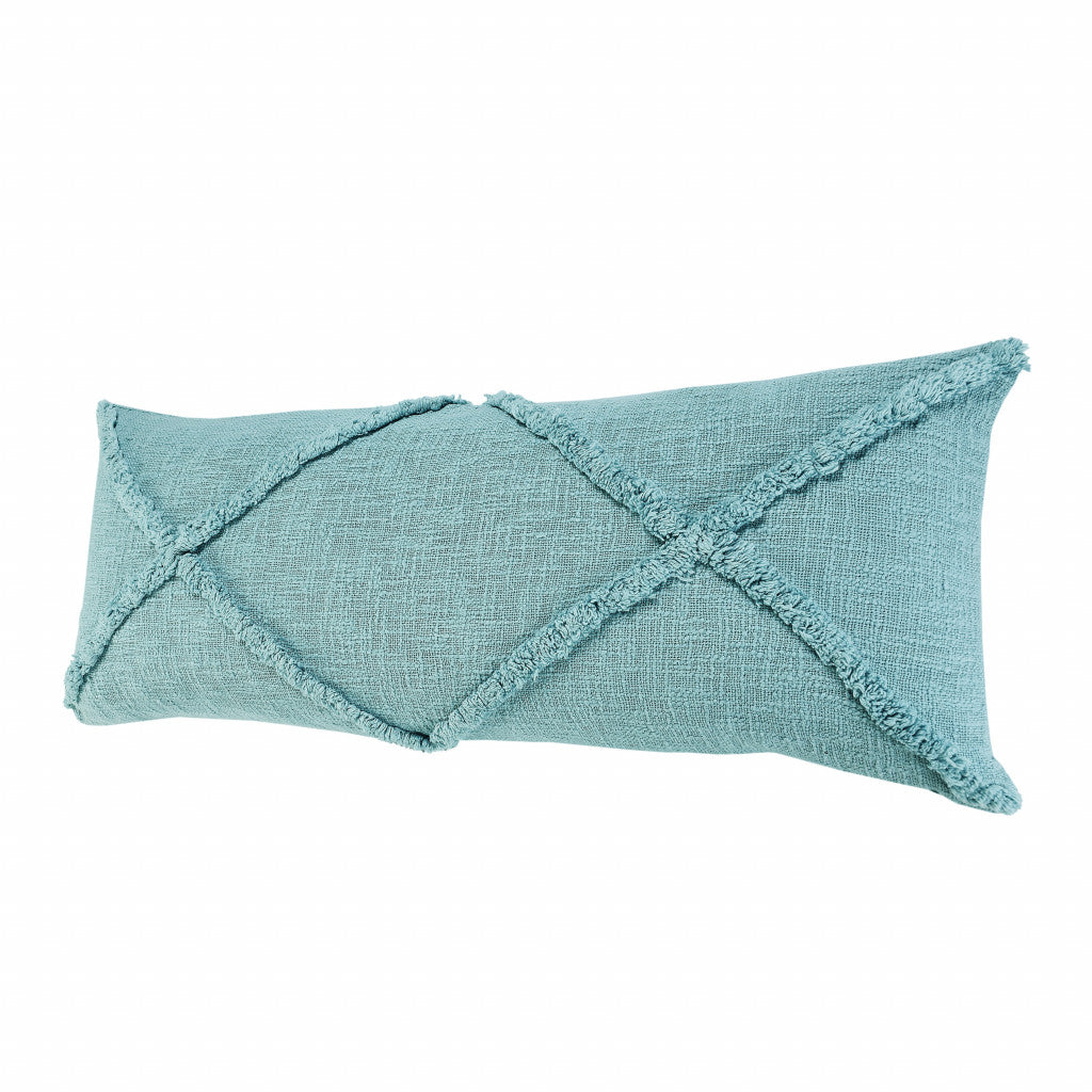 14" X 36" Aqua Blue 100% Cotton Geometric Zippered Pillow