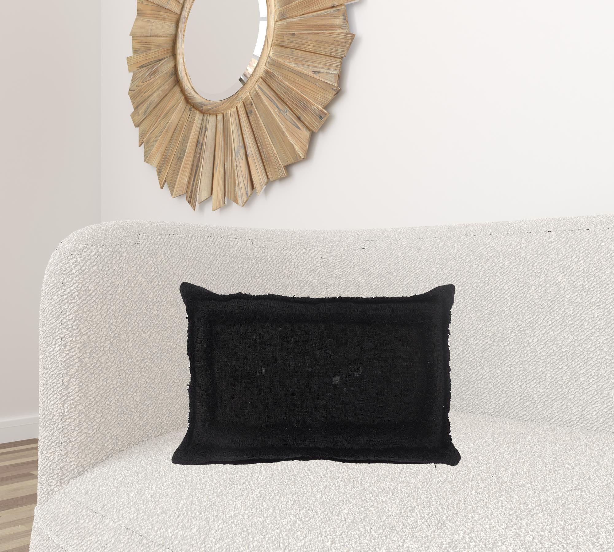 16" X 24" Black 100% Cotton Geometric Zippered Pillow