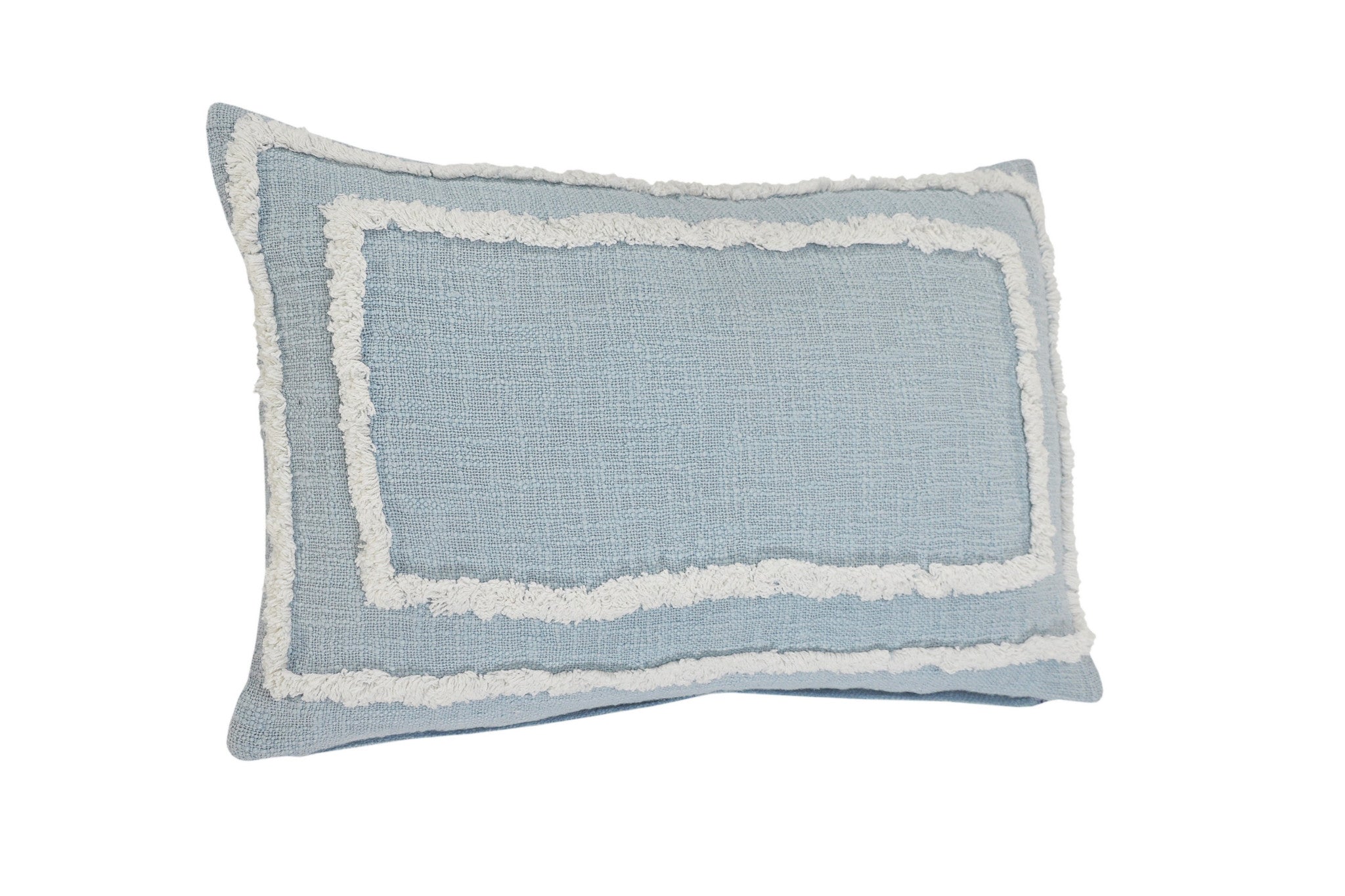 16" X 24" Sky Blue And White 100% Cotton Geometric Zippered Pillow