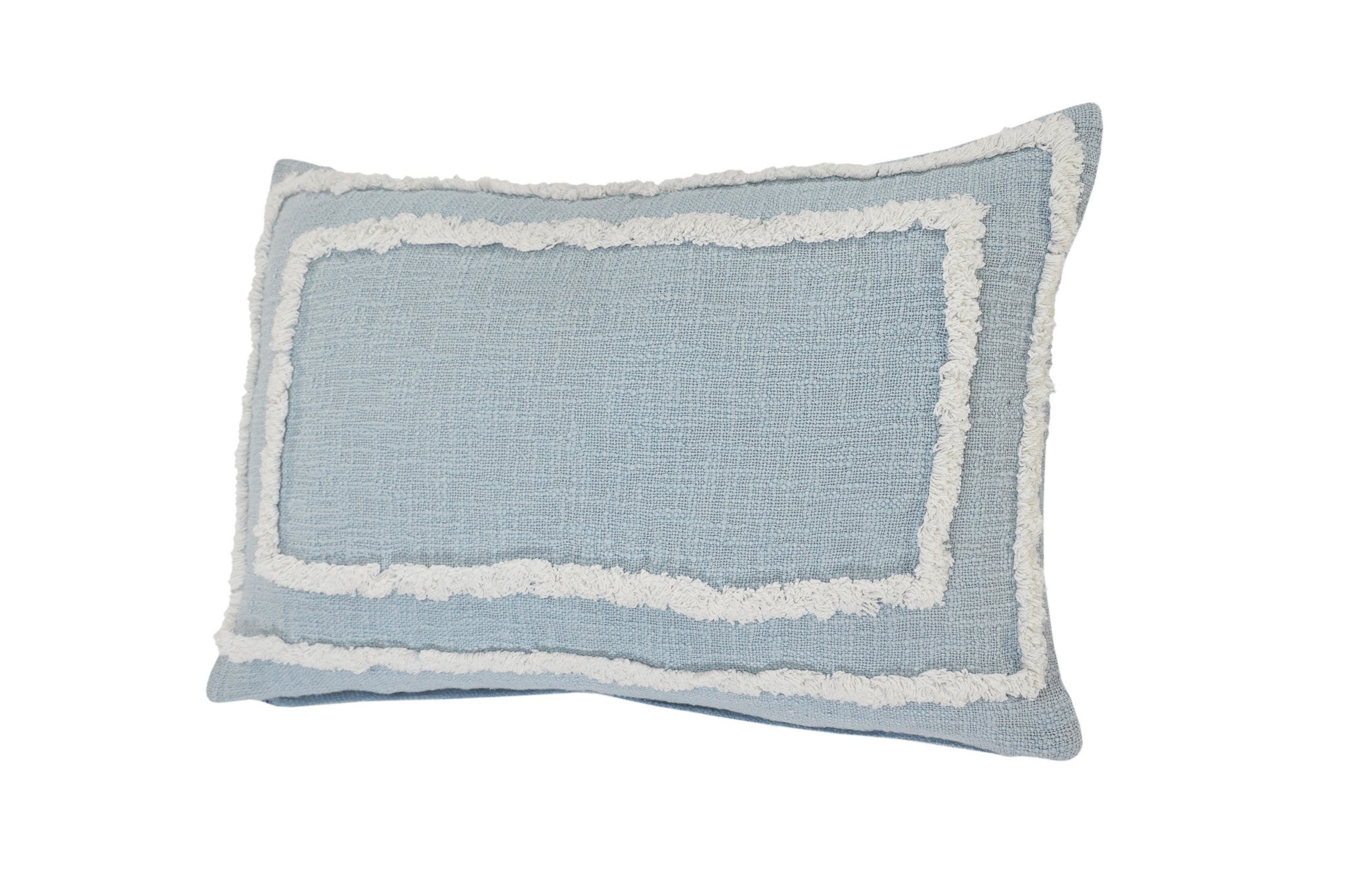 16" X 24" Sky Blue And White 100% Cotton Geometric Zippered Pillow