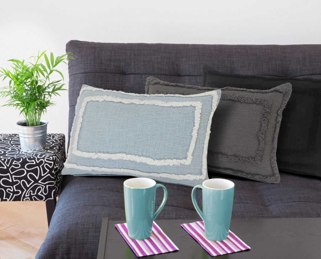 16" X 24" Sky Blue And White 100% Cotton Geometric Zippered Pillow