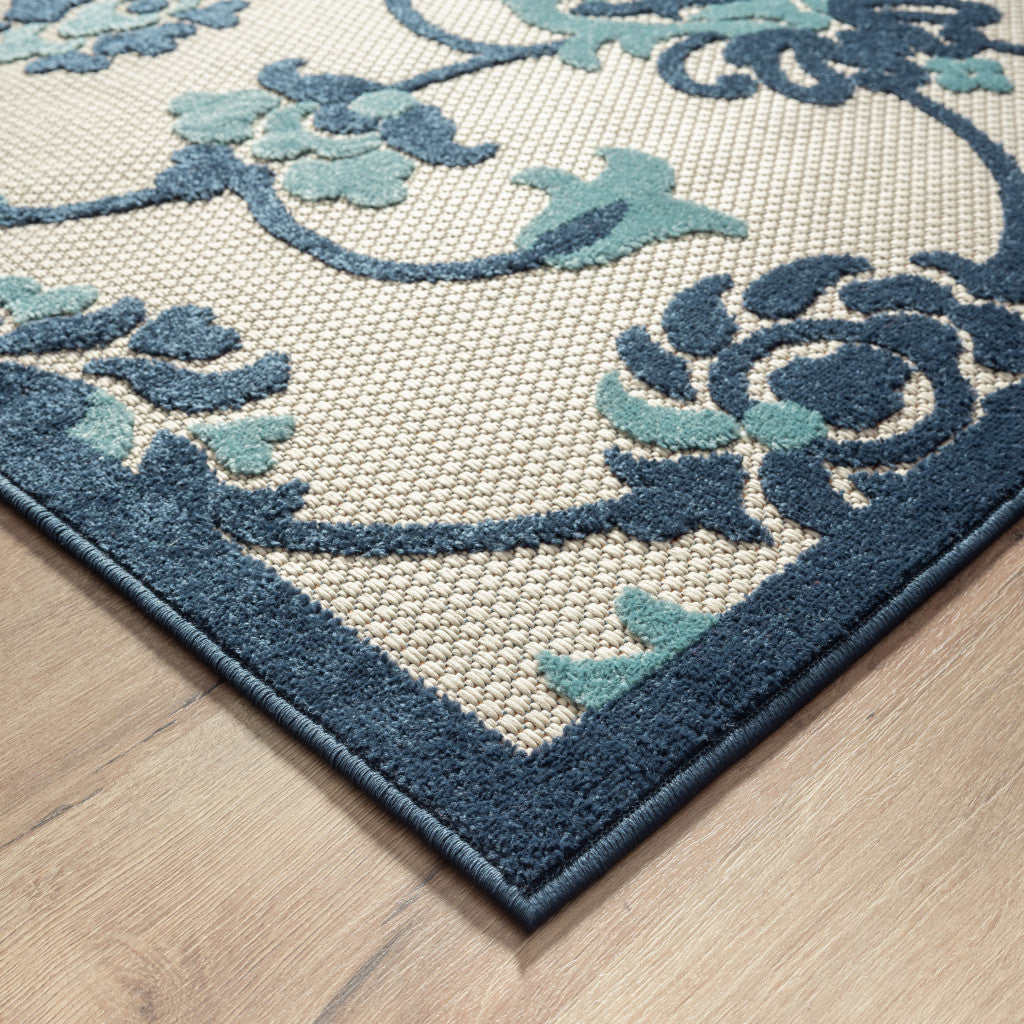 8' X 10' Blue Floral Non Skid Indoor Outdoor Area Rug