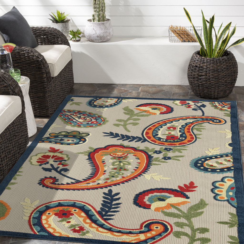 4' X 6' Blue Paisley Non Skid Indoor Outdoor Area Rug