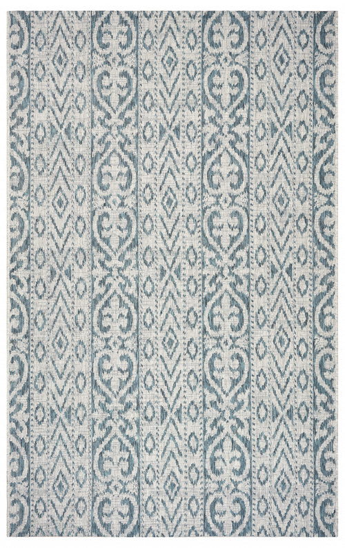 2' X 3' Blue Damask Indoor Outdoor Area Rug