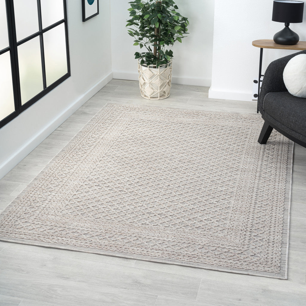 8' X 9' Ivory Geometric Indoor Outdoor Area Rug