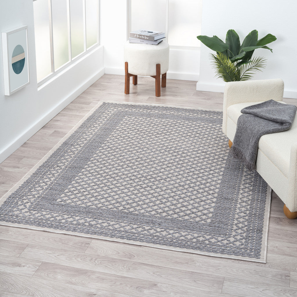 5' X 7' Blue Geometric Indoor Outdoor Area Rug